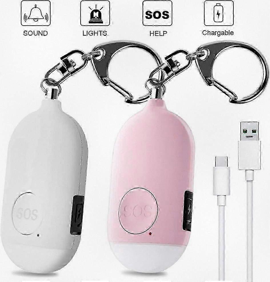 Set of 2 USB Rechargeable 130dB Safety Alarms with LED Light and Waterproof Design