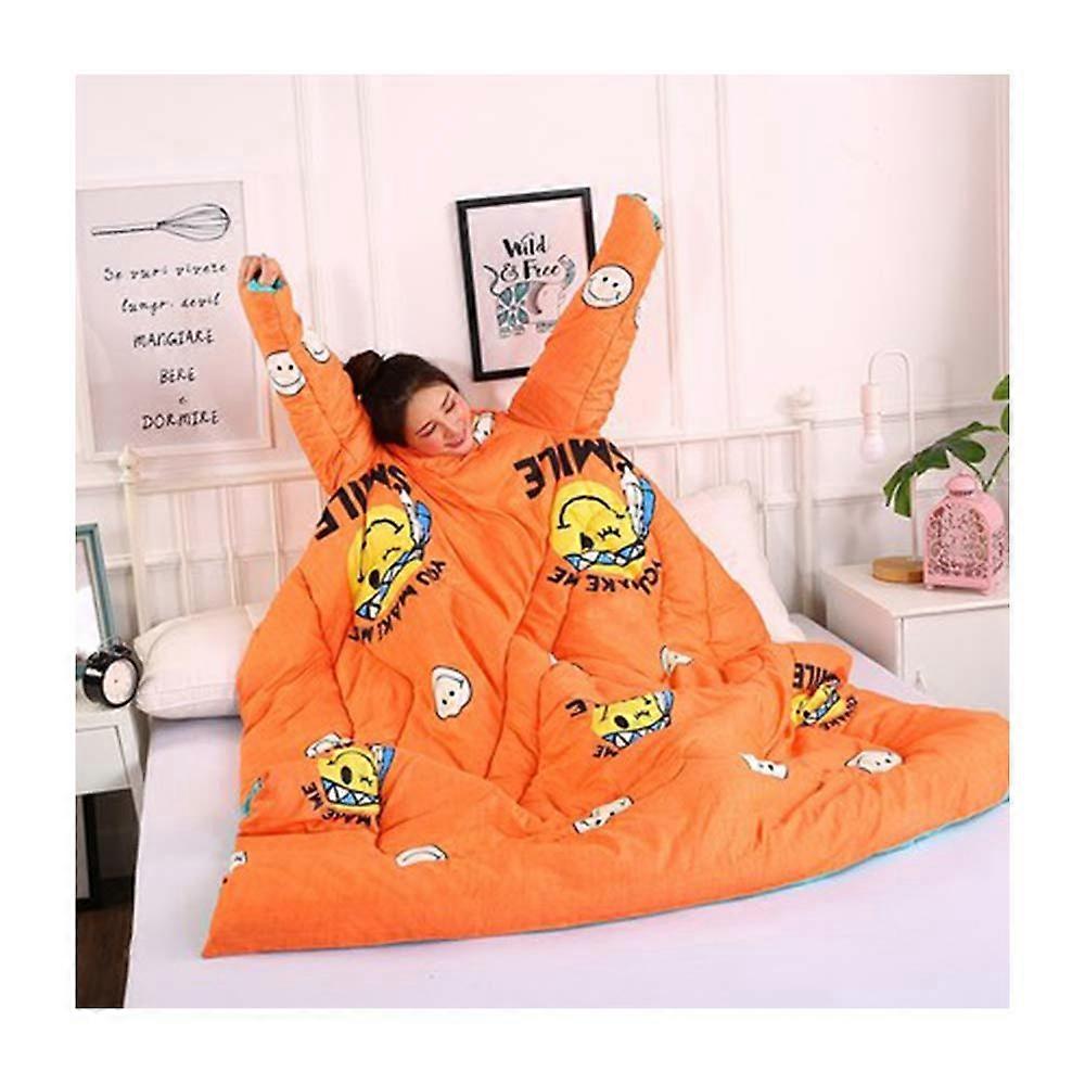 Portable Cotton Quilt with Sleeves, Thickened Warm Sleeping Bag, Orange