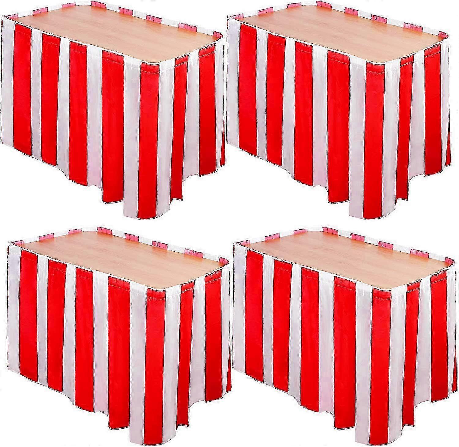 4-Pack Red and White Striped Table Cloth for Carnival Circus