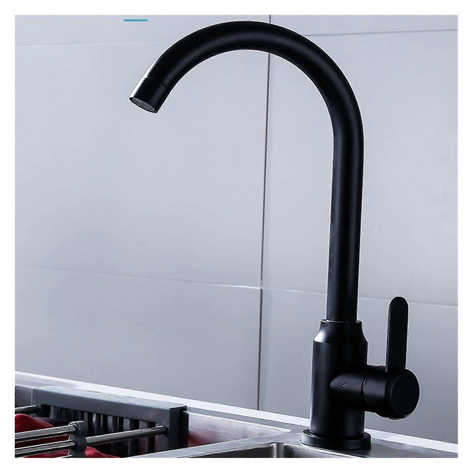 Matte Black Kitchen Faucet Deck Mounted Hot and Cold Water Mixer Tap Rotate 360 Degrees Single Handle Stainless Steel Faucets (Color : Black)