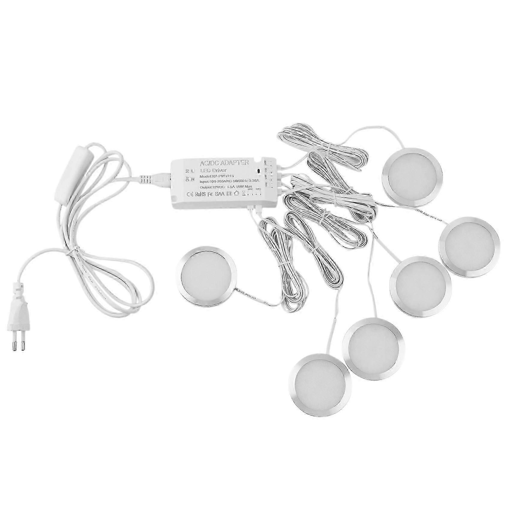 6stk under skabslys Køkkenlamper 12V 2.5W dæmpbart lyssæt med switch showcase lampe, EU stik varm hvid