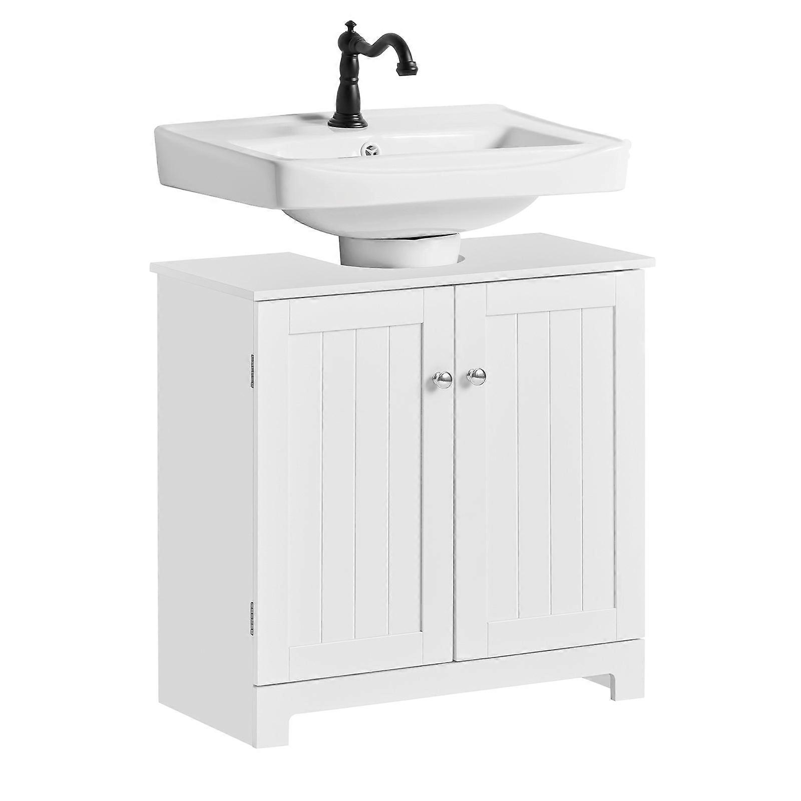 SoBuy BZR18-II-W, Ντουλάπι μπάνιου κάτω από νιπτήρα, μονάδα αποθήκευσης μπάνιου με πόρτες και ρυθμιζόμενο ράφι κάτω από νιπτήρα, κατάλληλη για νιπτήρες με βάθρο