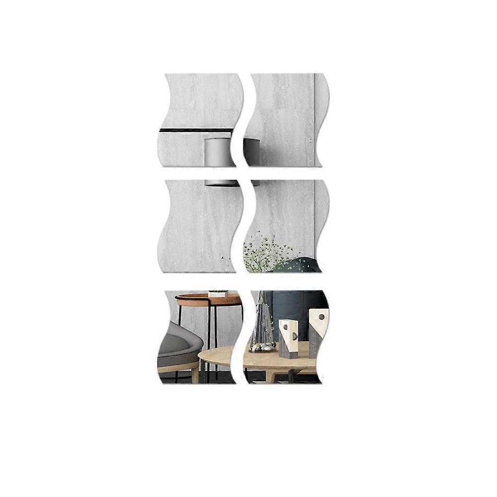 6 Pack 3D Wave Mirror Wall Stickers Self Adhesive Home Decor