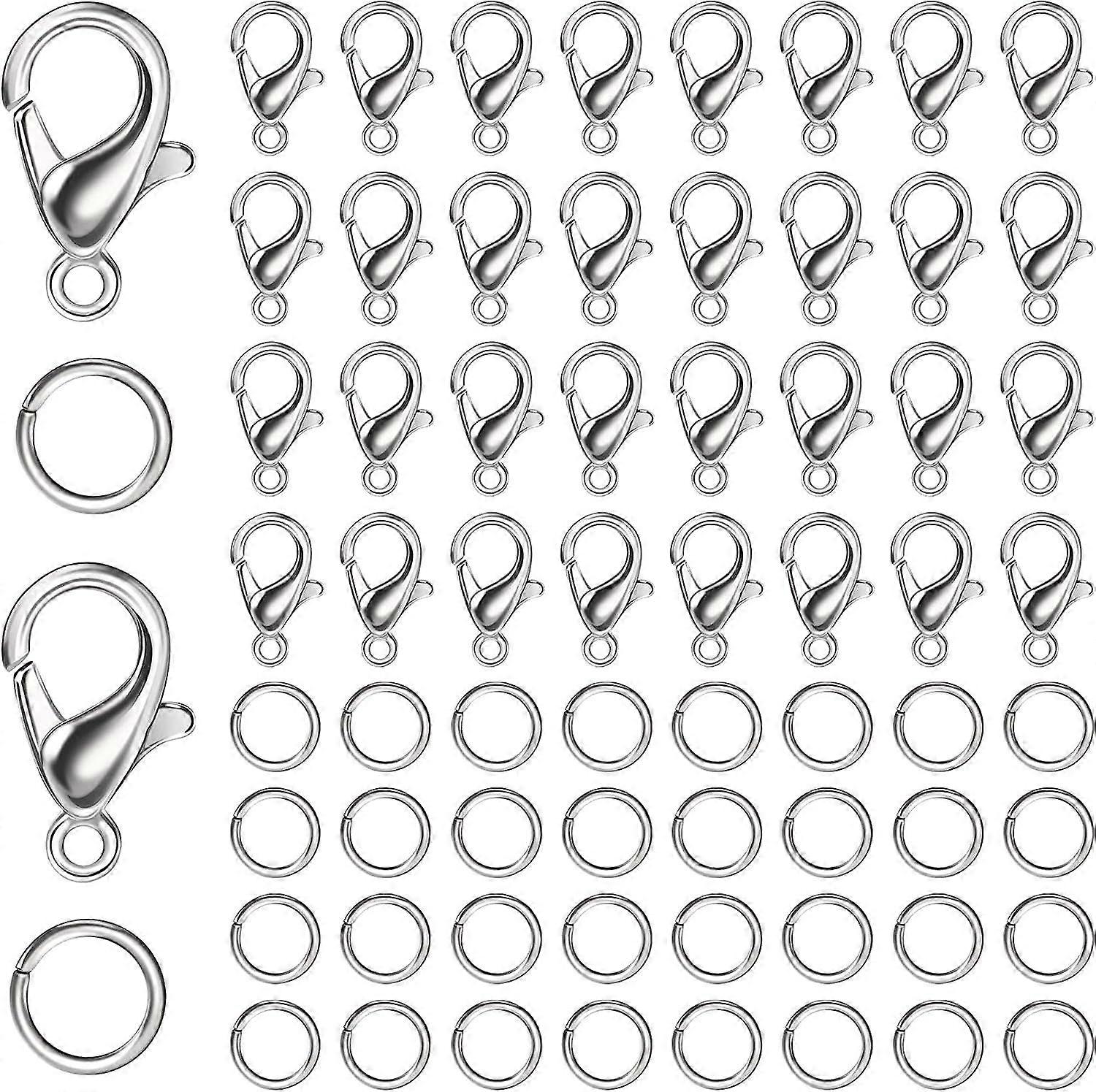 Bracelet ClaspsSilver Color,100 Pieces Lobster Claw Clasp and 240 Pieces Open Jump Rings, Bracelet Clasp, Necklace Clasps, DIY Accessories, for Jewelr