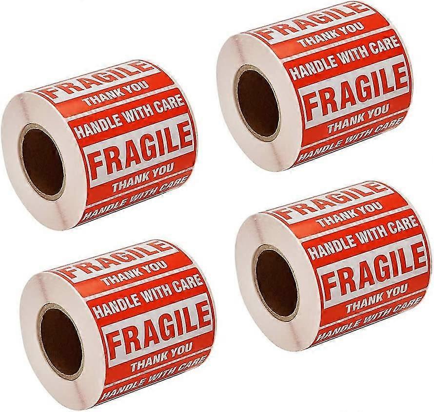 2000 Autocollants Fragiles 4 Rouleaux 2 » X 3 » Fragile - Poignée Avec Soin - Merci Étiquettes d’Expédition Autocollants (500 Étiquettes/rouleau)
