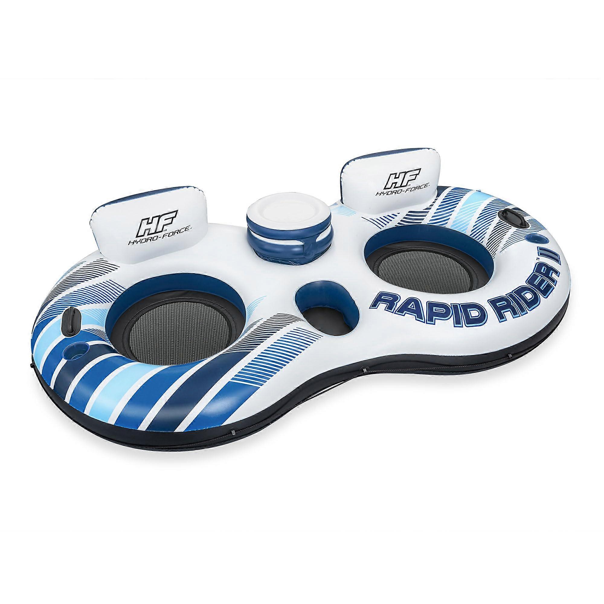 Hydro-Force Rapid Rider Inflatable Double River Tube For 2 People With Built-In Backrest, Handles, Cupholders, Blue