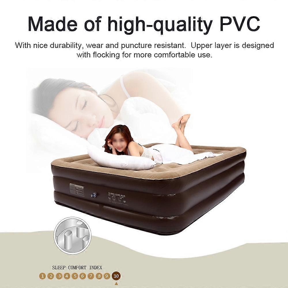 Inflatable Air Mattress Queen Size 3-Layer Raised Inflatable Air Bed Quick Inflation 80x60x18in for Home Camping Travel