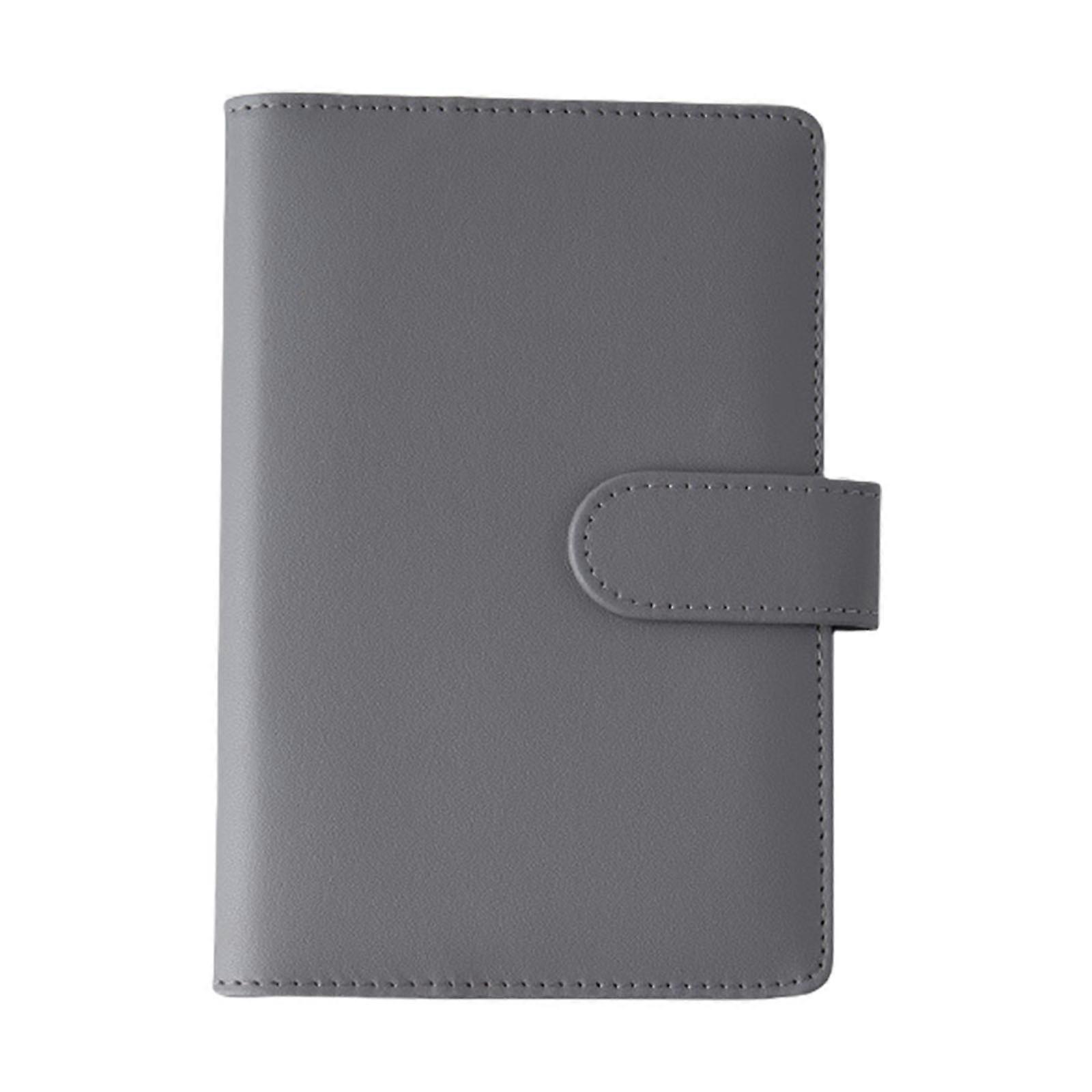 Rechargeable 6 Anneaux Classeur Cahier Couvertures Reliure Rechargeable Cuir Budget Classeur avec Poche Intérieure Élastique Pen Slot Macaron gris