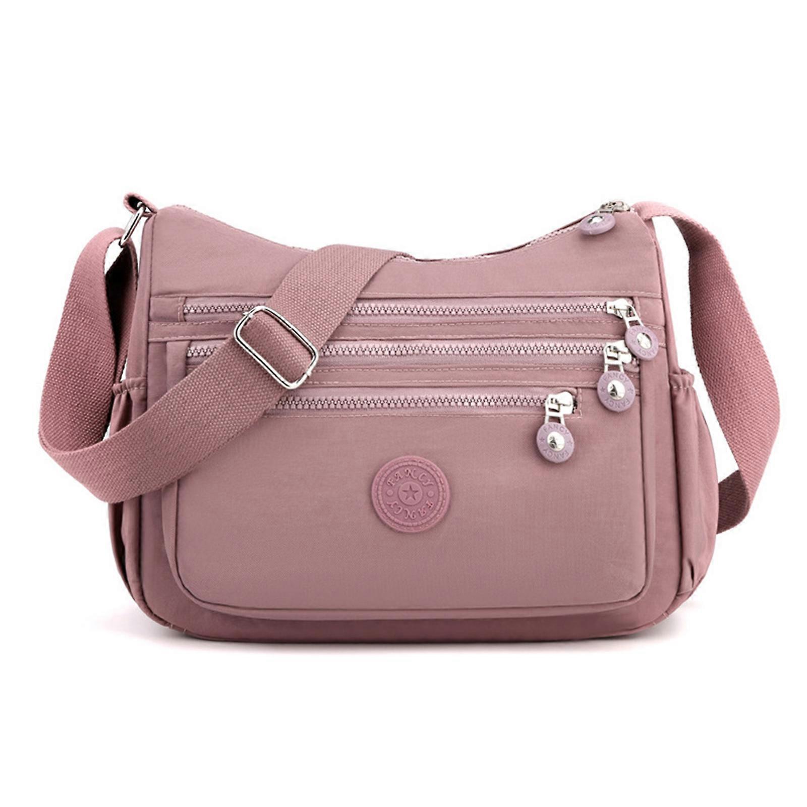 Stylish Multi layer Nylon Shoulder Bag for Women Convenient and Durable Messenger Bag Pink
