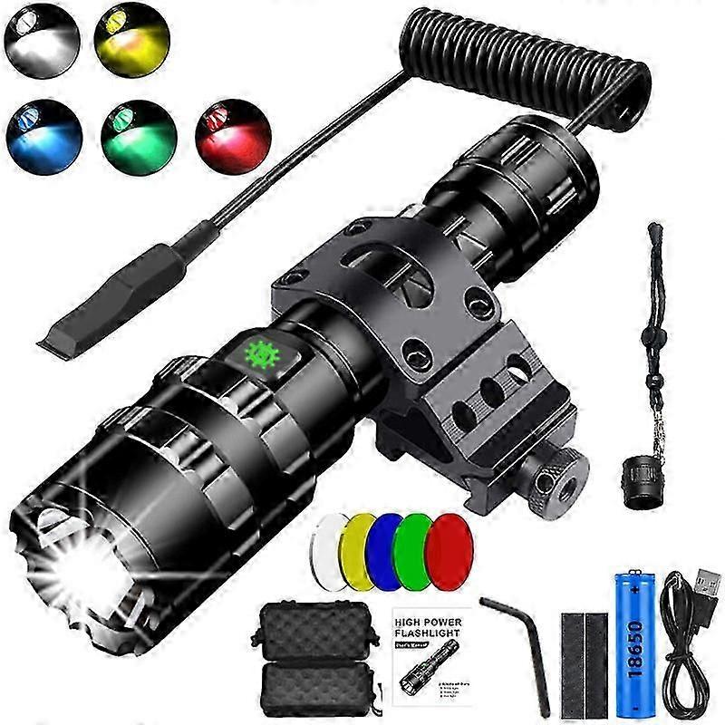 LED Outdoor Tactical Flashlight L2 light Bead Hunting light bead five-color switch white yellow blue green red light