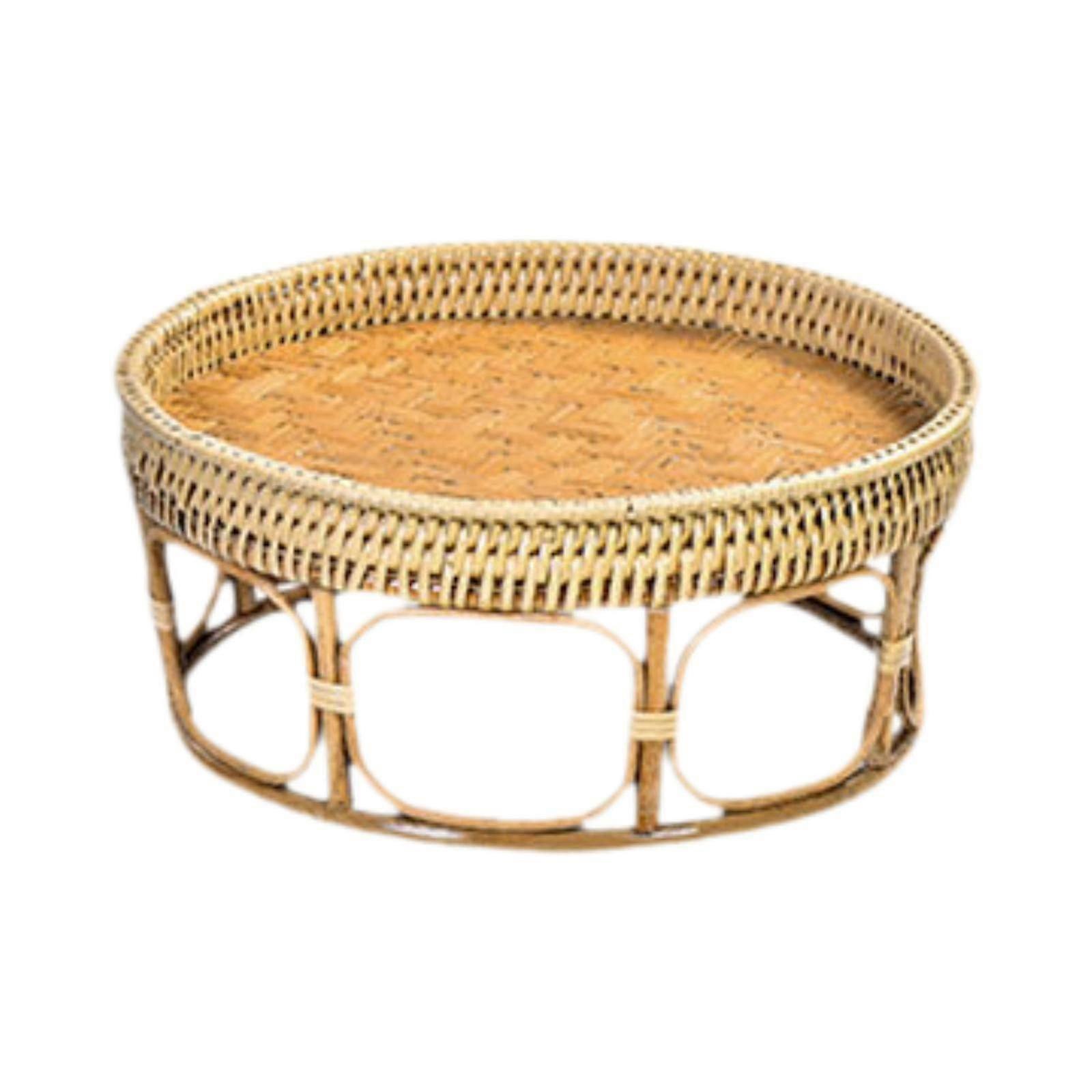 Rattan Side Table Ornament for Indoor Use in Farmhouse Bedrooms, 26cm Diameter Low Table Perfect for Bay Windows