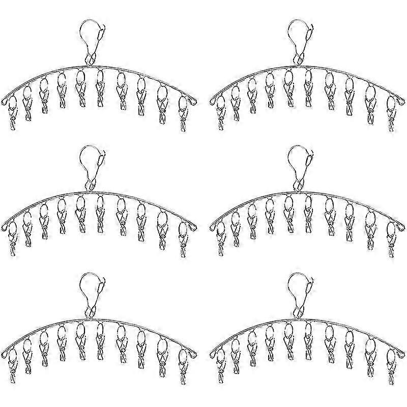 شماعات ملابس مع 10 مشابك رف تجفيف الغسيل 6 عبوات ، رف تجفيف الملابس جورب من الفولاذ المقاوم للصدأ H