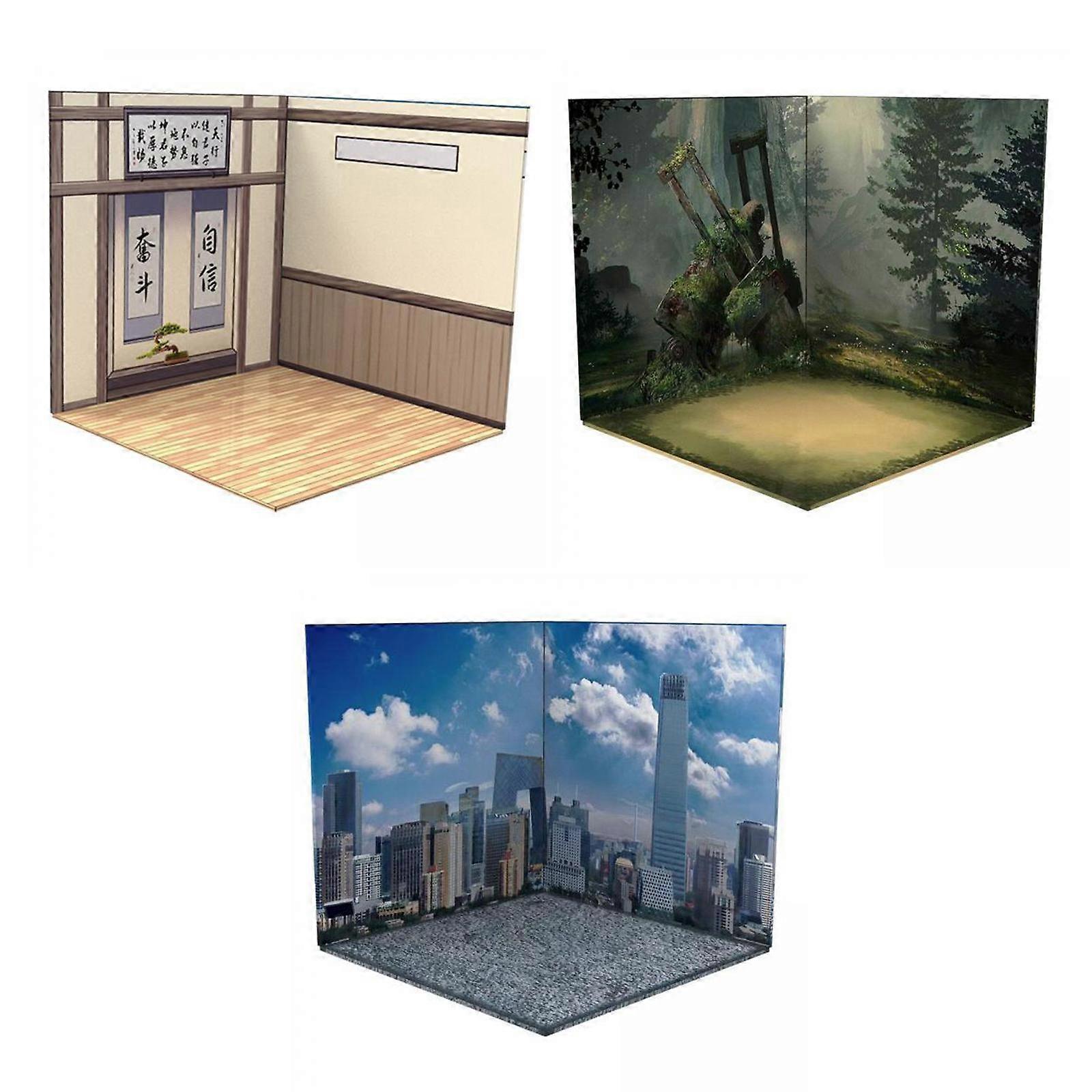 3x 1/12 Scale Backdrop Organizer Display Collection for Action Figures