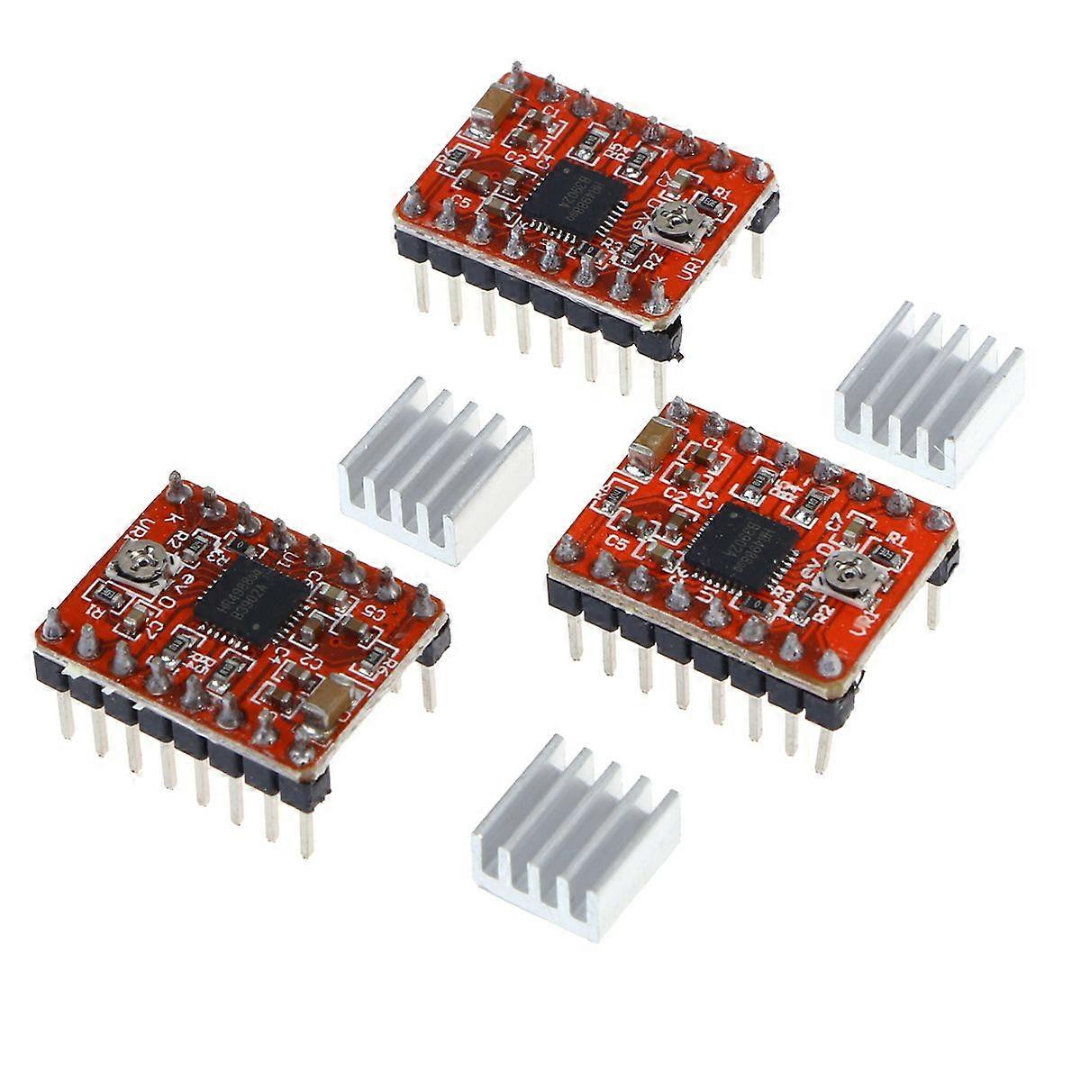 3 Pcs Stepstick Stepper Motor Driver Module A4988 Heat Sink for 3D Printer Reprap Engraving Machine Printer (Red)