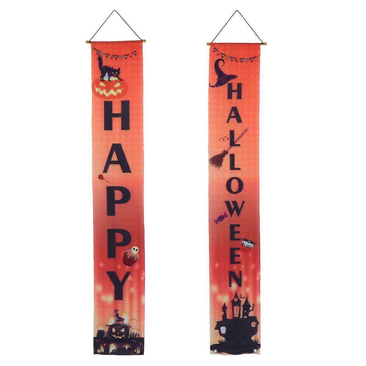 Hanging Door Banner Halloween Theme Door Decoration Indoor Events Wall Window Use Orange 190x29cm 1Set