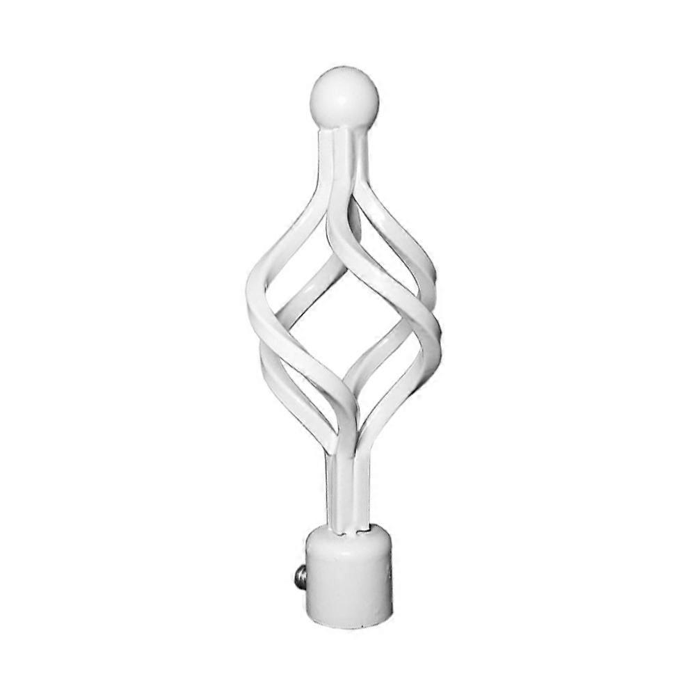 White Iron Curtain Rod Ends with Twist Head Design for Decorative Use 2 Pieces