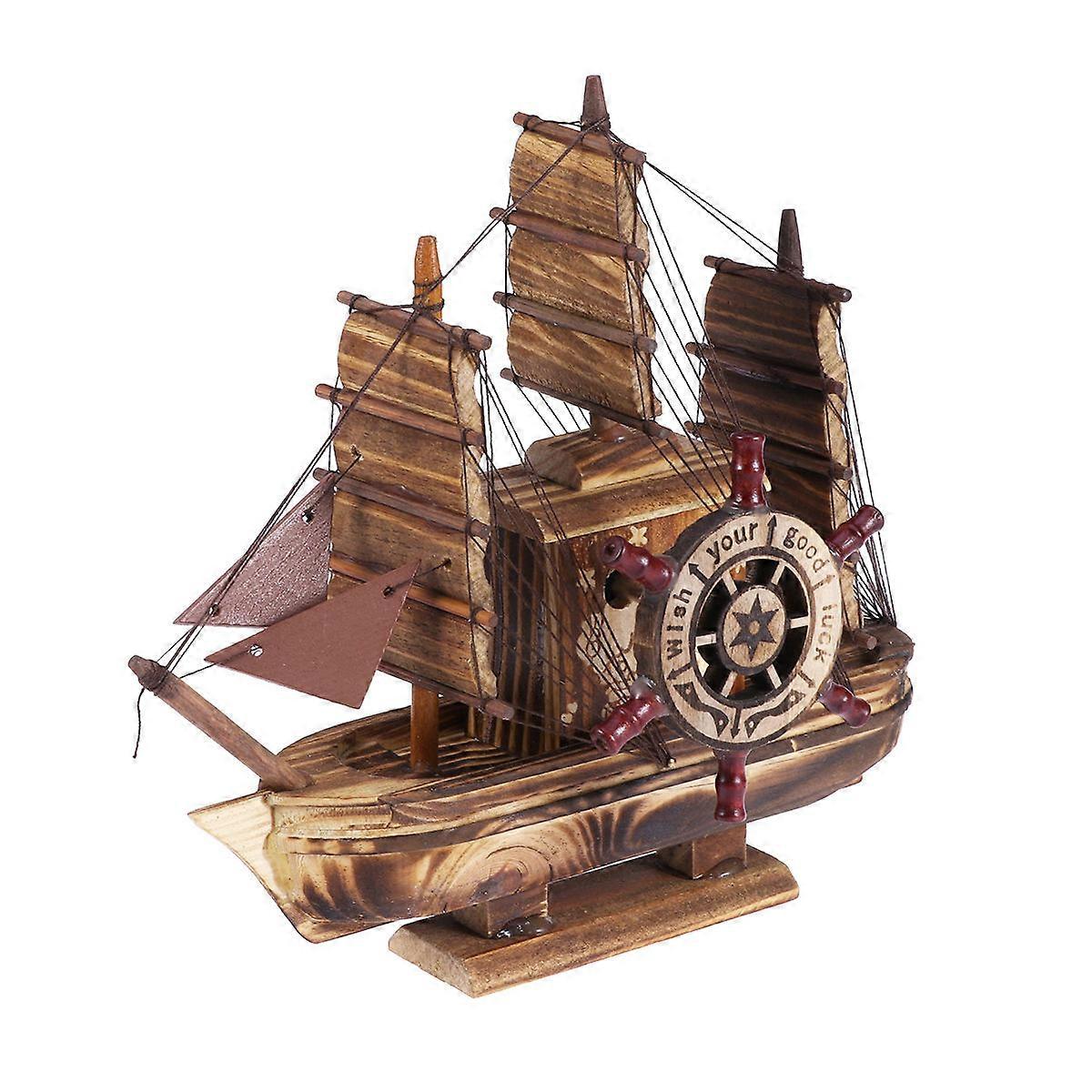 Wood Music Box Pirate Ship Home Decoration Vintage Design Rotating Components 22 x 20.5 x 10cm 1Set