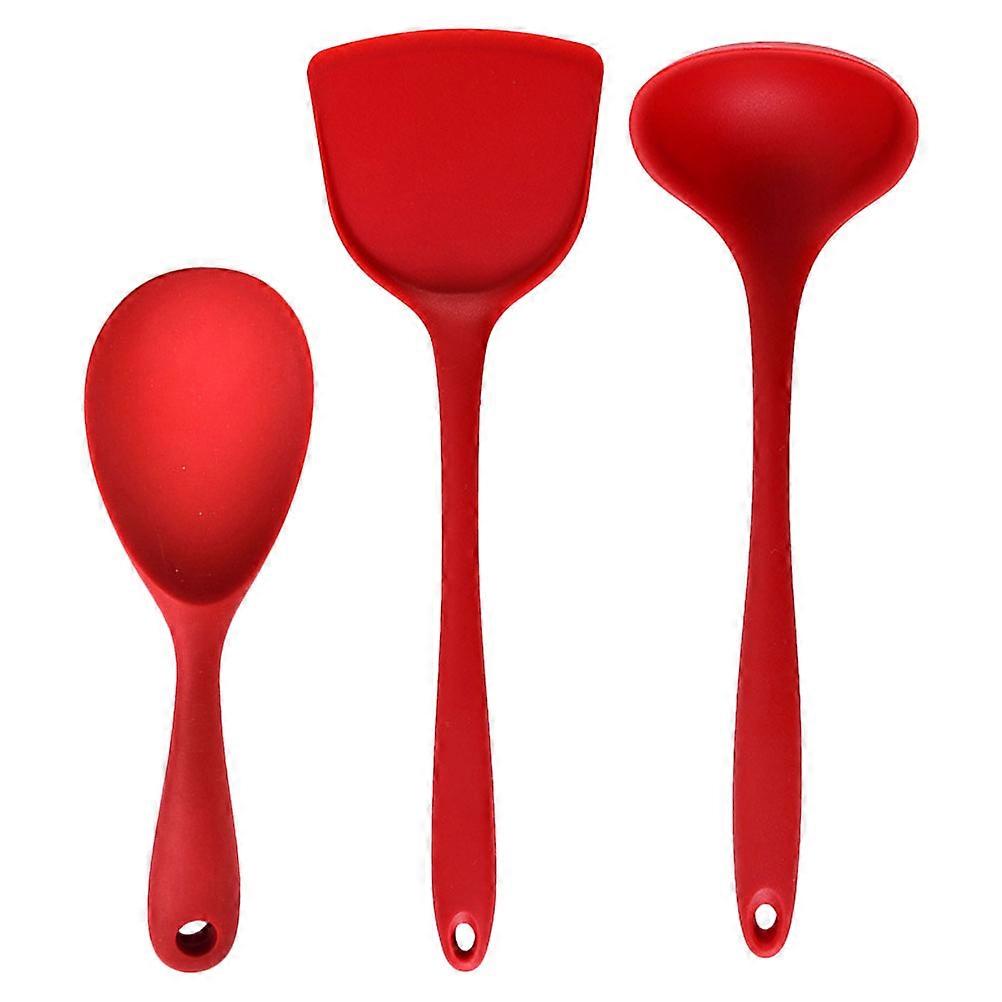 3pcs Heat Resistant Silicone Kitchen Tools Set – Spatula & Serving Spoons for Non Stick Cookware