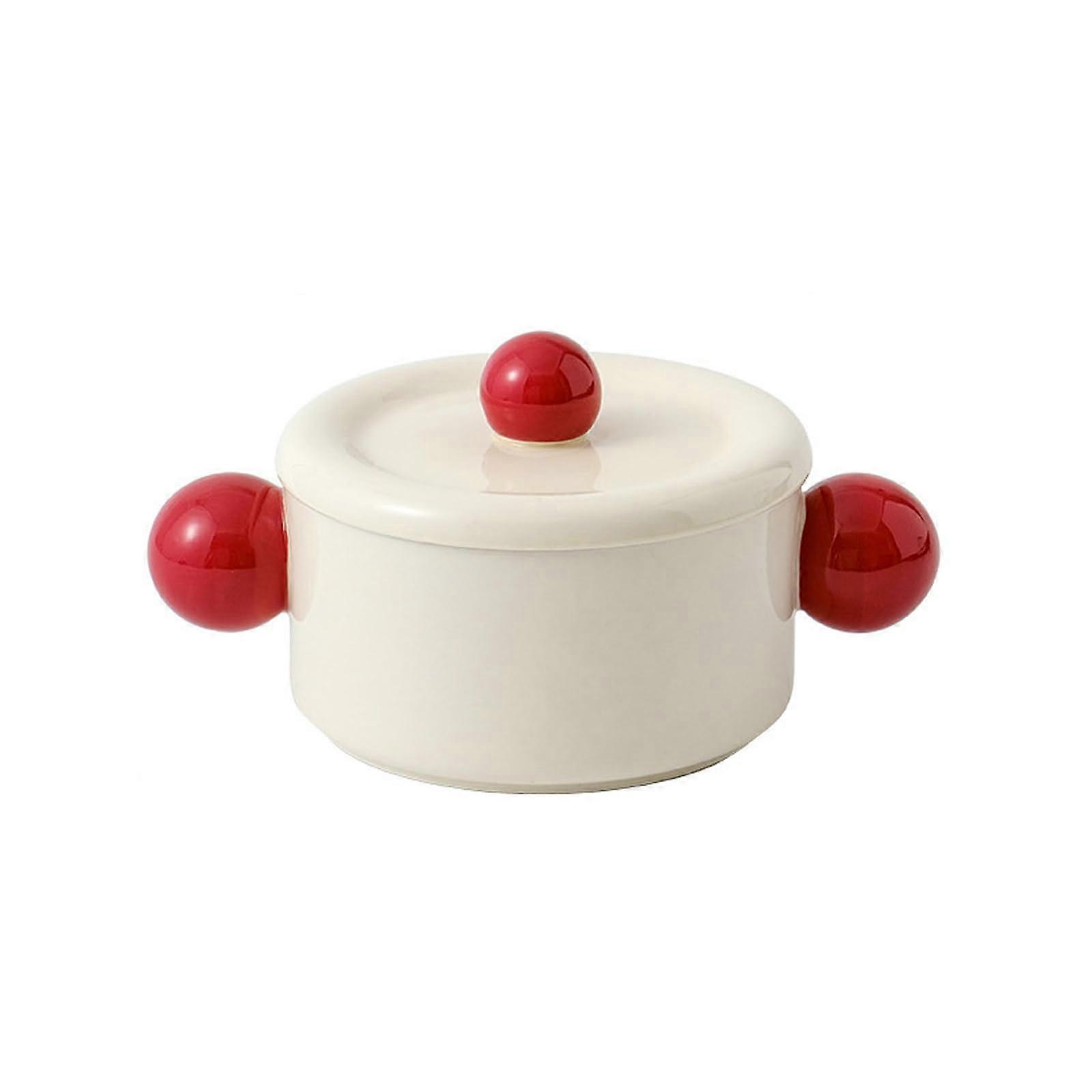 Nordic Style Large Red Ceramic Soup Bowl With Double Ear Handles, High Temperature Resistant, Round Design