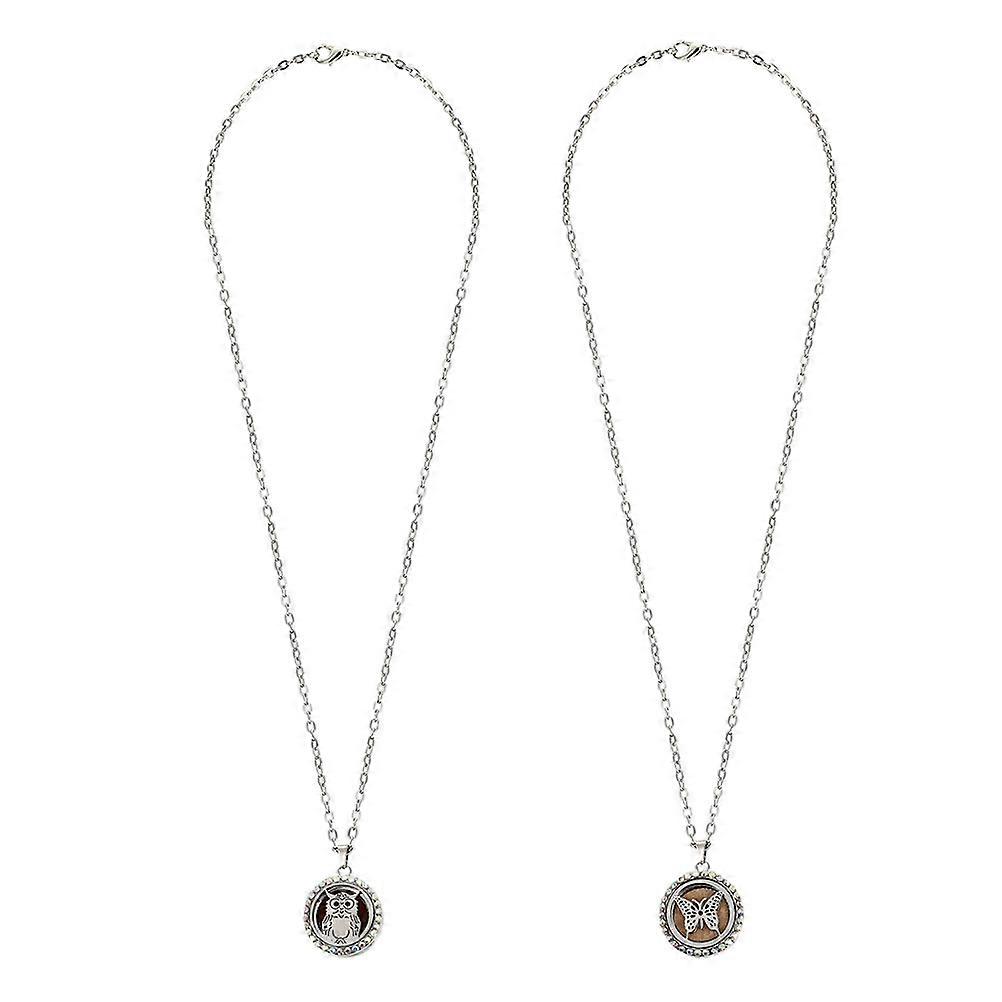 Essential Oil Necklace Aromatherapy Chain Silver Owl Shape Retro Style 2Pcs