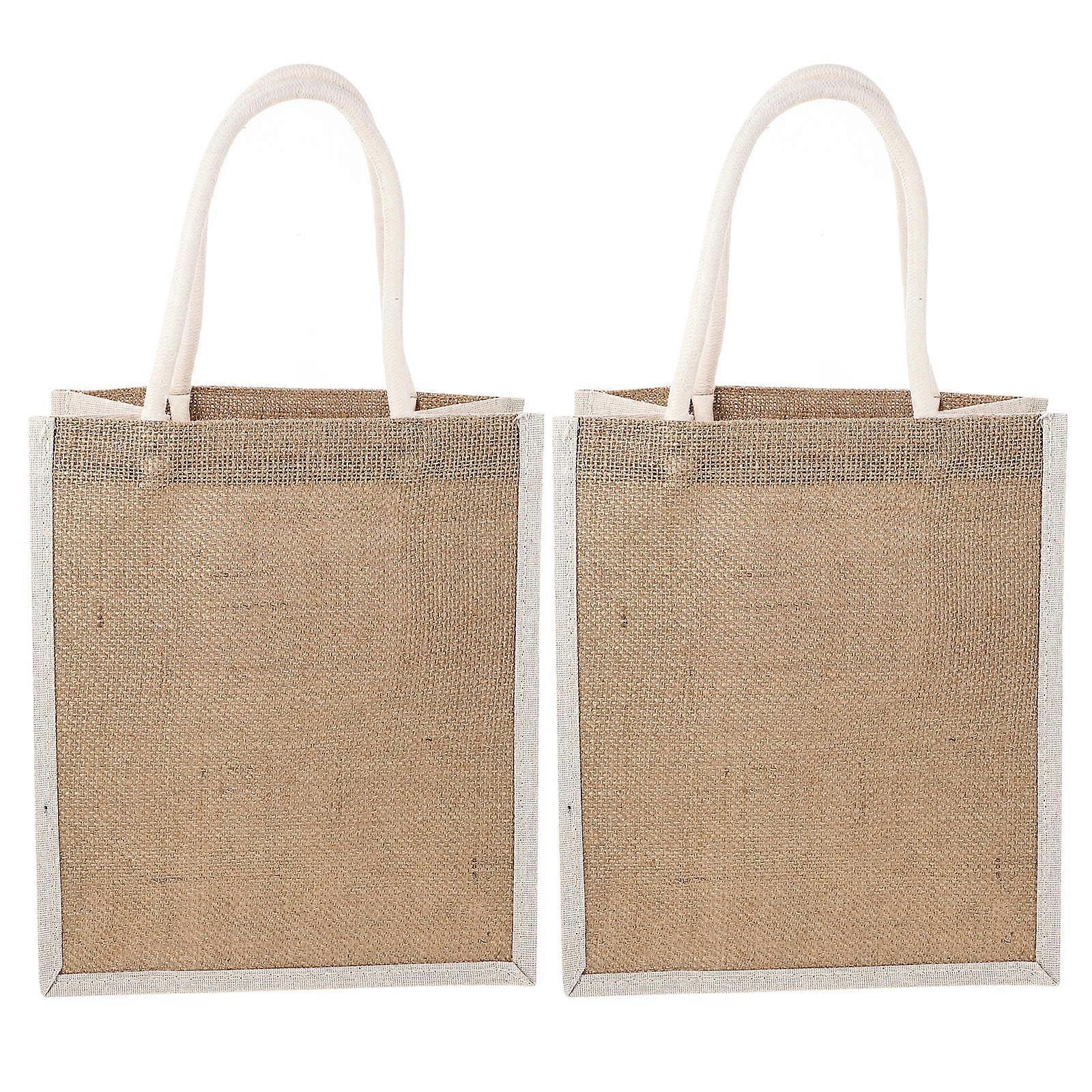 Burlap Shopping Bag Reusable Load-Bearing For Business Events School Work Hand-Held Design 2Set