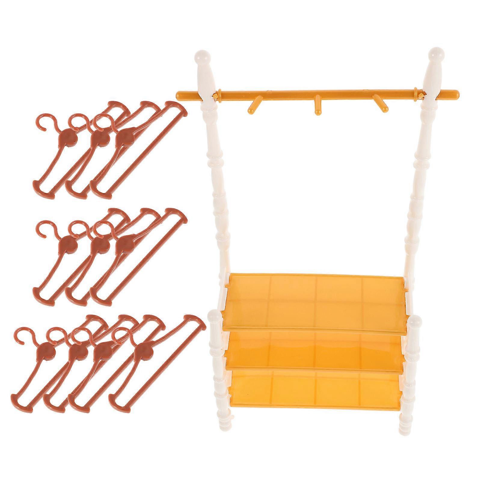 Doll Clothes Rack with Coat Hangers – Multifunctional Drying and Shoe Storage Stand for Dollhouse Play