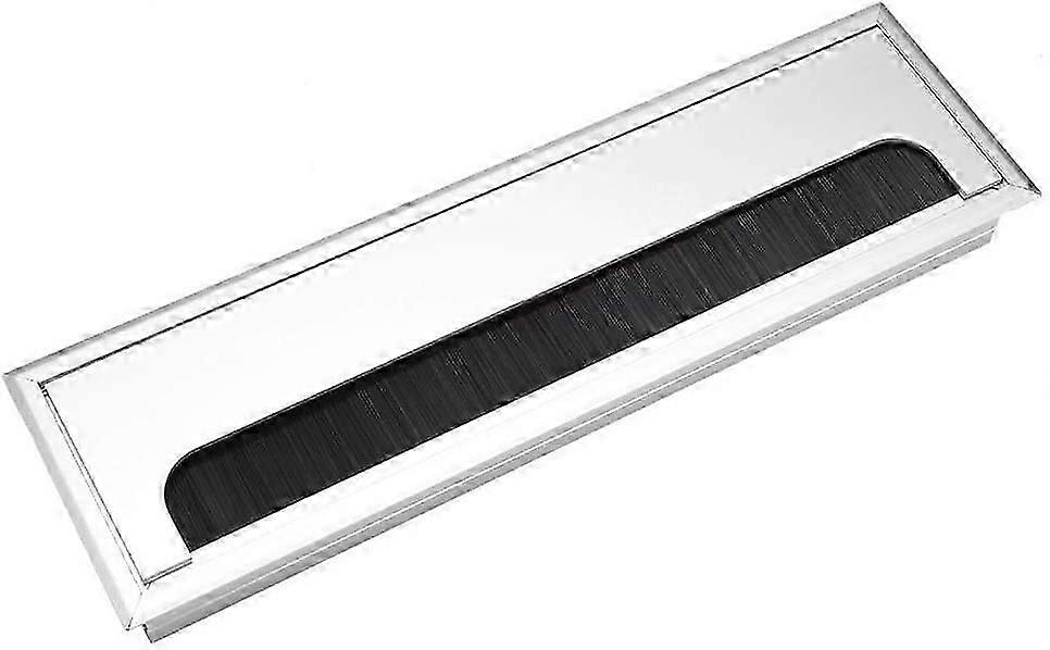 Square Flush Mount Aluminum Cable Hole Cover Desk Computer Wire Cable Outlet Square Row Insert Hairbrush with 4mm Thick for Desktop Management(Size L)
