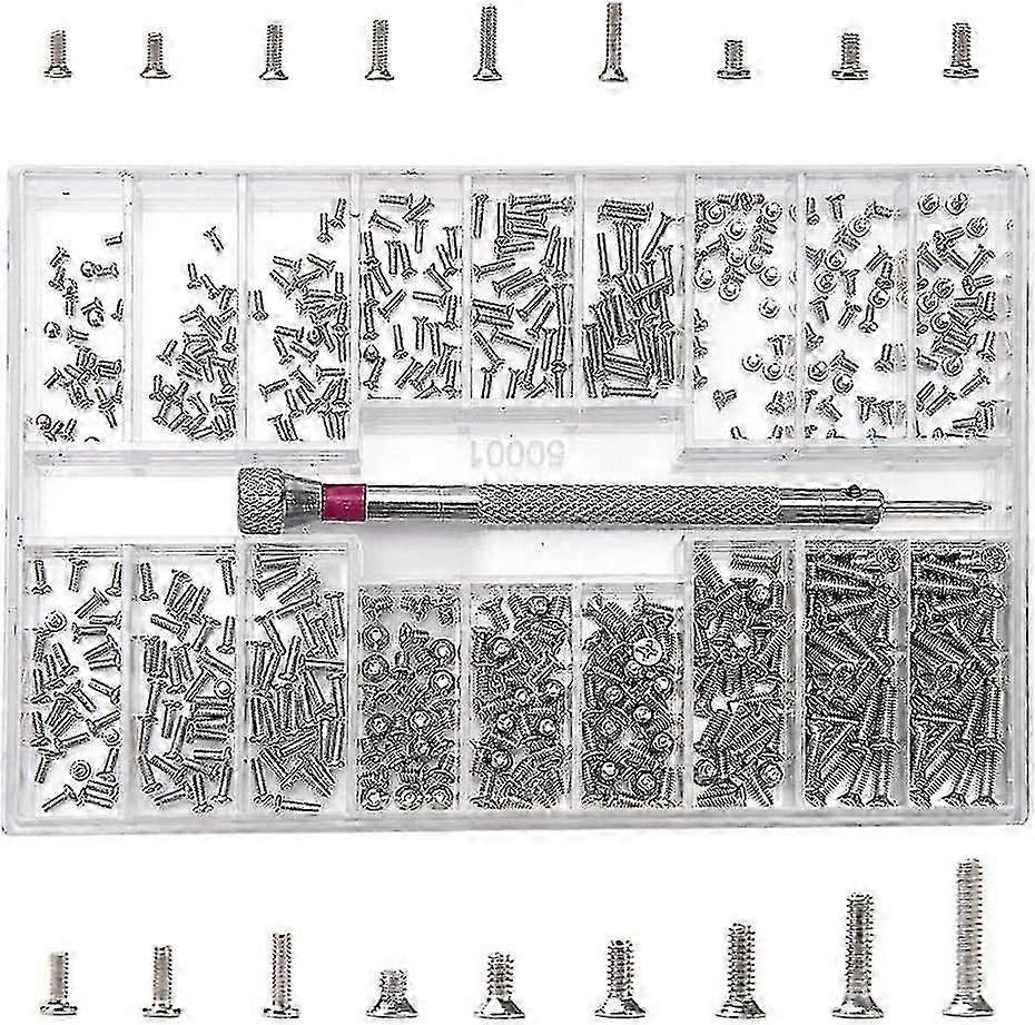(m)500 db Micro Tiny javítócsavarkészlet, M1.2 M1.4 M2 rozsdamentes acél kis csavarok választéka csavarhúzóval, ezüst