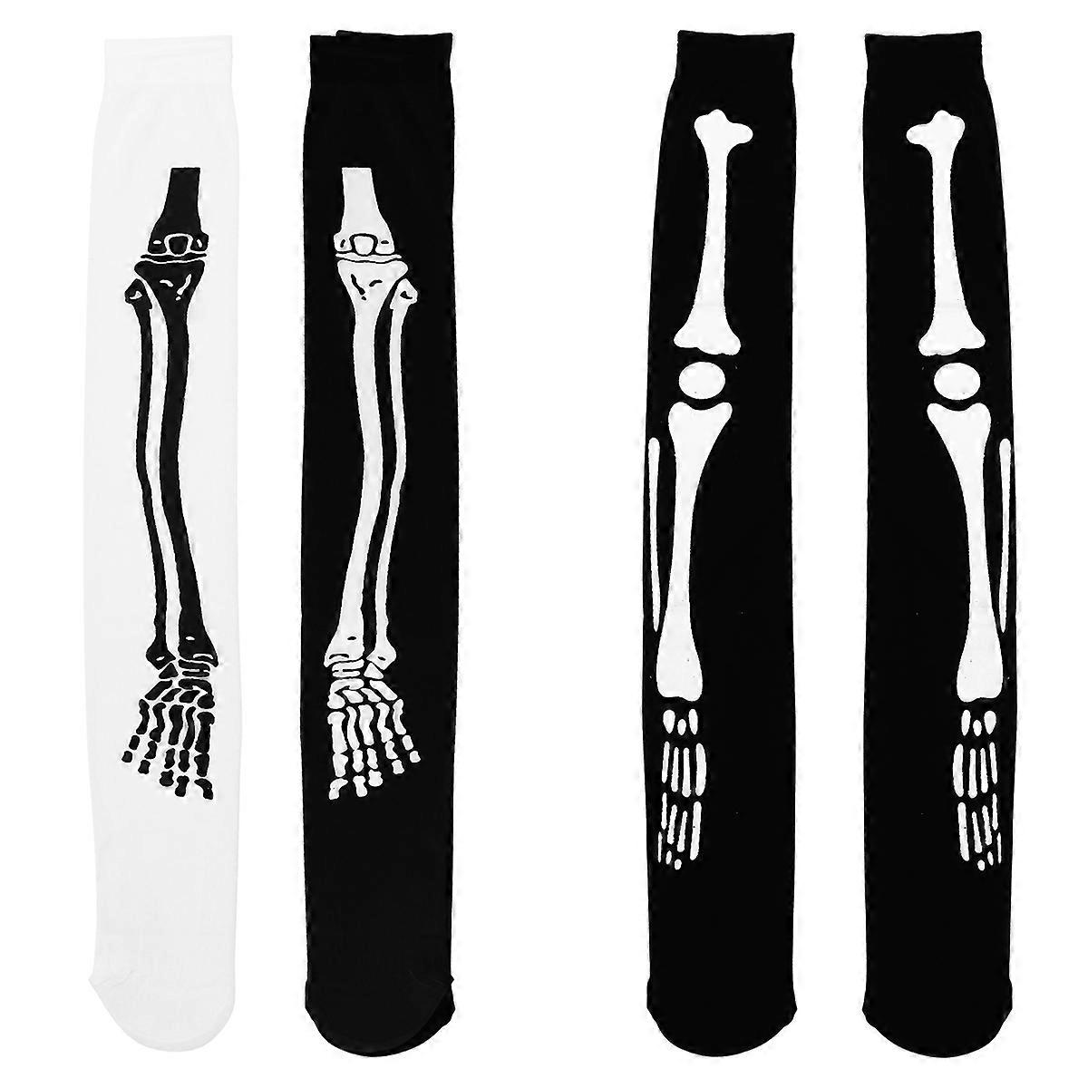 Halloween Party Skeleton Printed Pattern Stocking Skeleton 2Pair