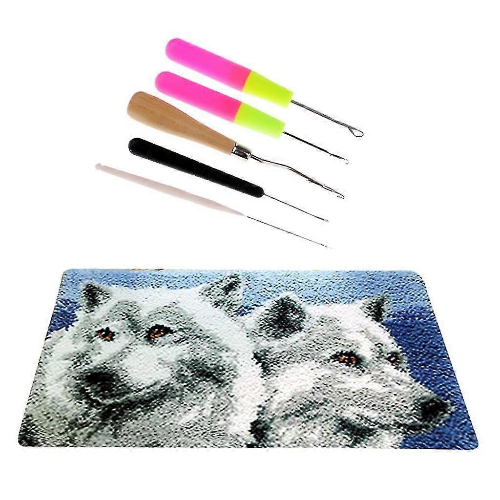 Wolf Pattern Carpet Latch Hook Kits with 5pcs Latch Hook DIY Home Ornaments