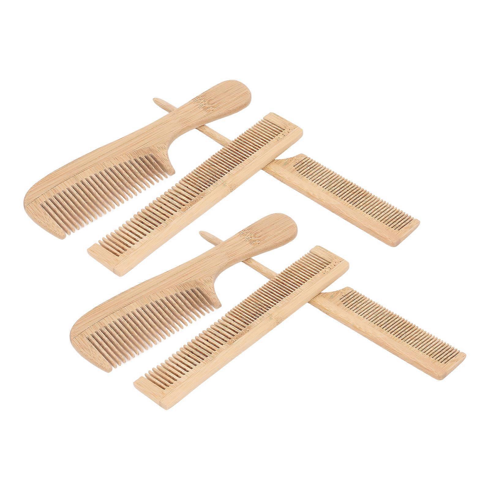 6pcs Bamboo Hair Comb Set for Barber Anti Static Heat Resistant Scalp Massage Combs with Tail Comb Handle Comb 