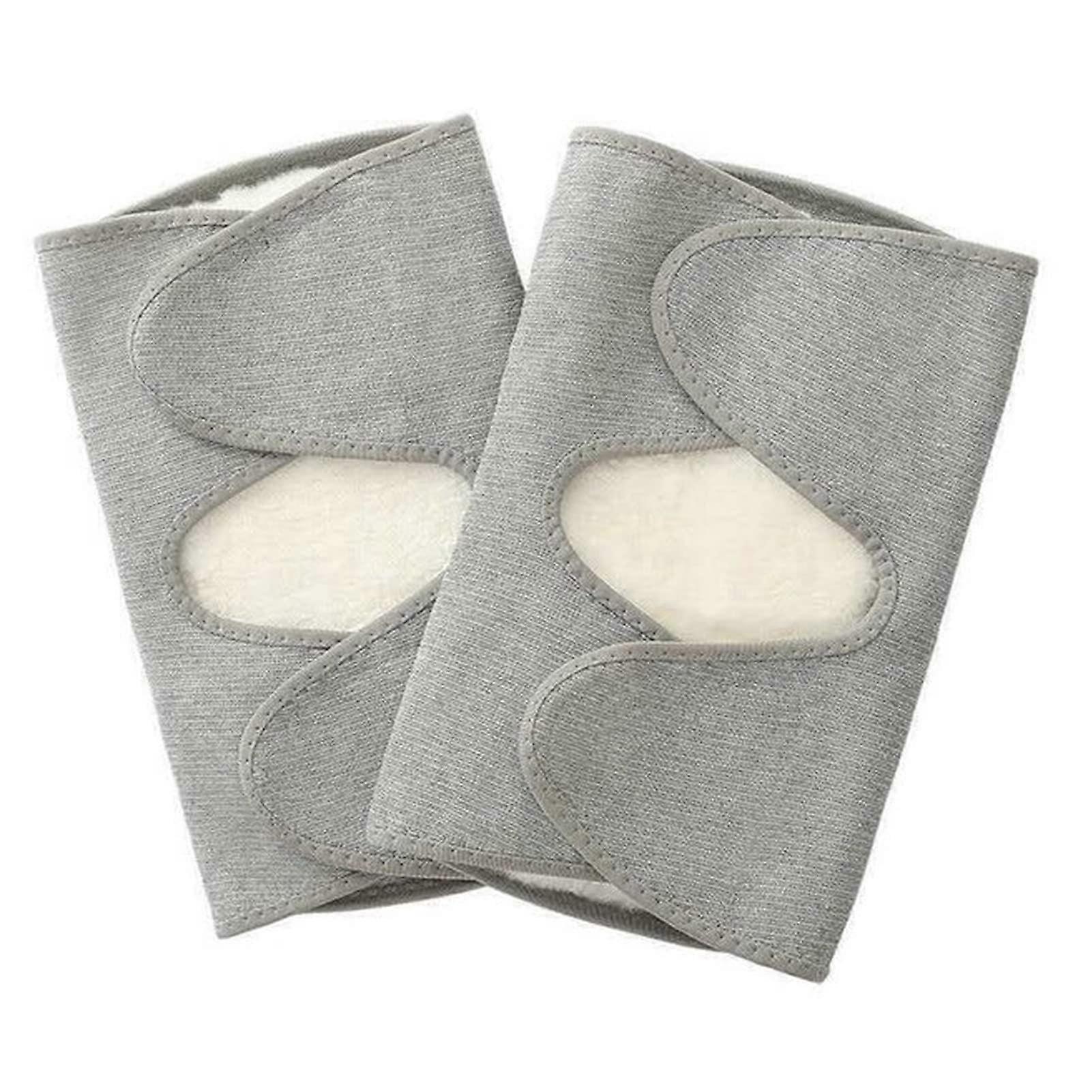 Volleyball Knee Pads 2 Pieces Winter Warm Elastic Wool Thermal Plush Knee Guards (Light Grey, M)