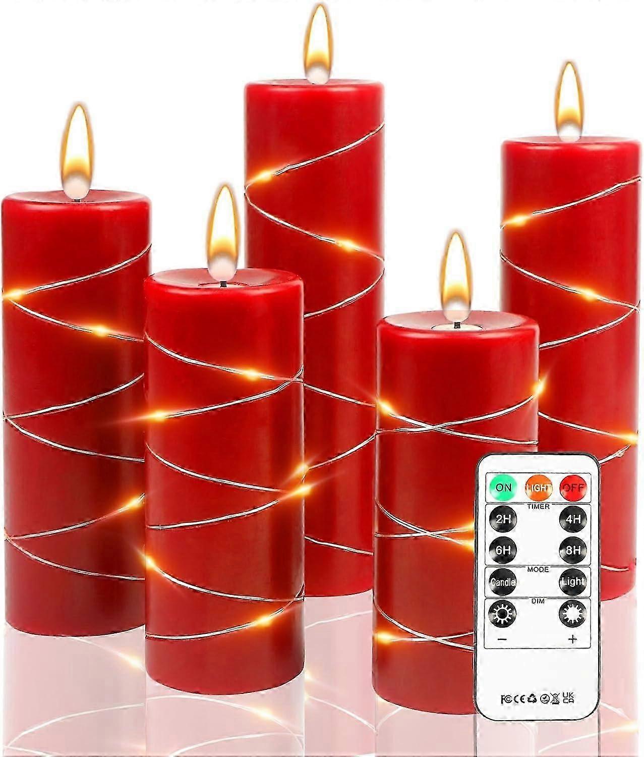LED candles with timer function and fairy lights 5 set with real candle covers and realistic flame effect including remote control festive home decor
