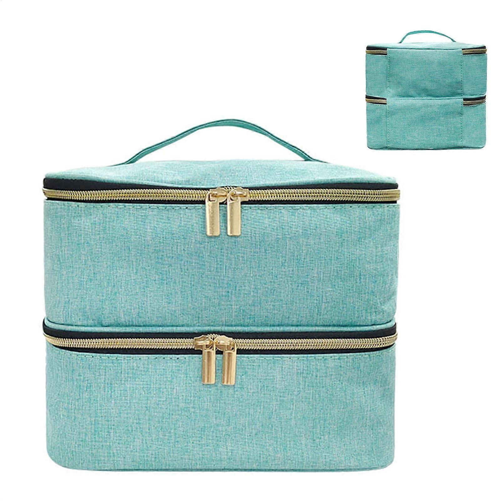 Nail Polish Organizer Bag Holds 30 Bottles (15ml) Includes Nail Lamp, Double-Layer Travel Case For Manicure Tools Green