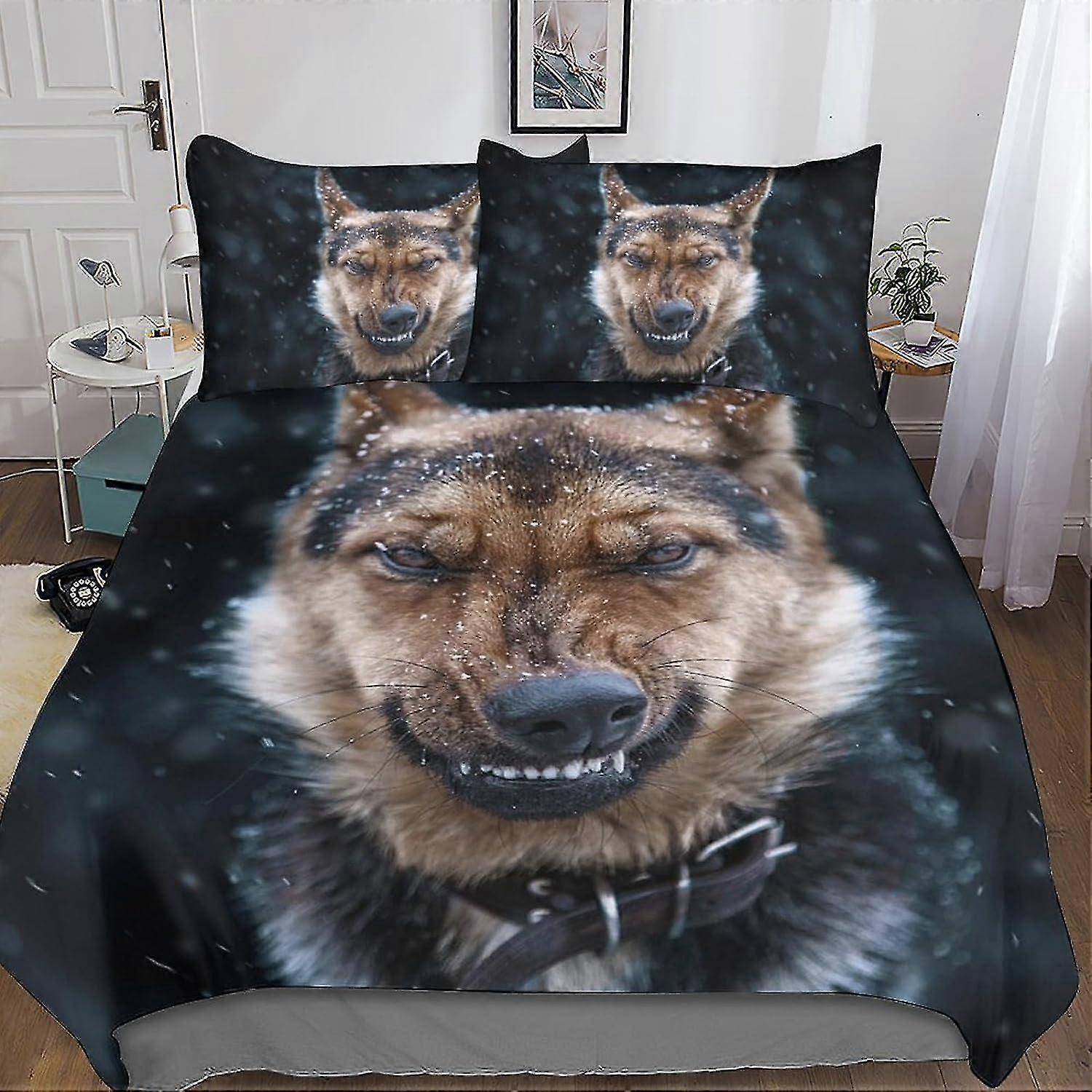 Conjunto de capa de edredão impresso em 3D com fronhas para cão pastor alemão, microfibra macia hipoalergênica, fecho de zíper