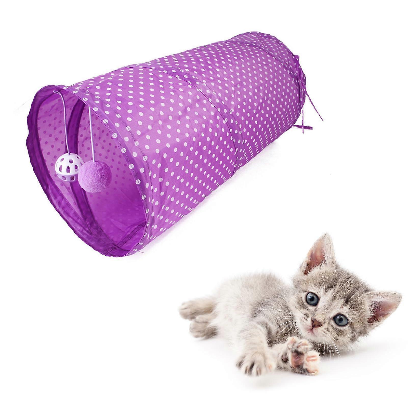 Kitten Tube Toy, Interactive Dot Pattern, Collapsible Cat Tunnel Toy for Indoor Use (Purple)