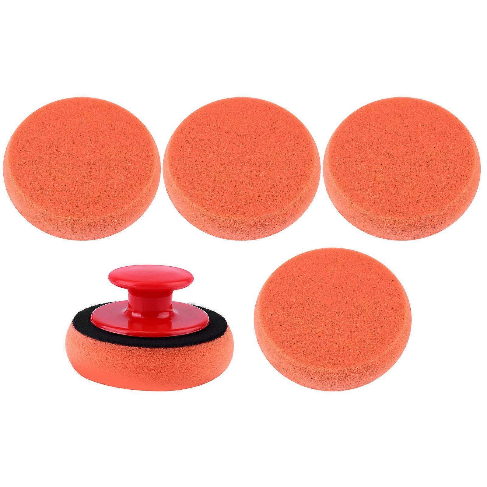 منتجات تنظيف السيارات سيارة شمع الإسفنج مع مقبض تلميع بالشمع أدوات جسم السيارة تلميع الأثاث برتقالي 9.5x9.5 سم 6 قطع