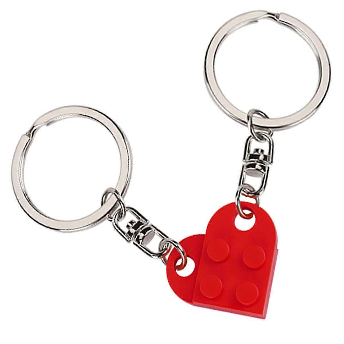Building block keychain bestie keychain suitable for friendly couples and boyfriends and girlfriends heart-shaped keychain set (red)