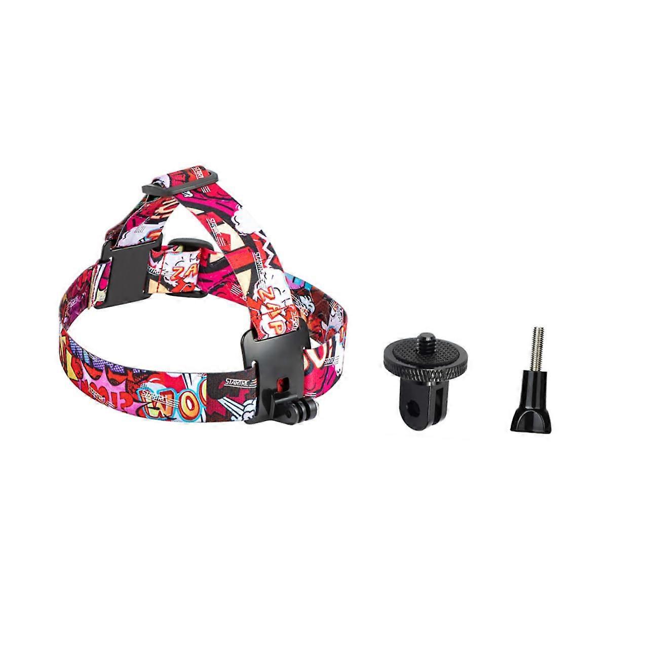 Headmounted camera rack for 8/9/10 action cameras, supports headband mount for videography, red.