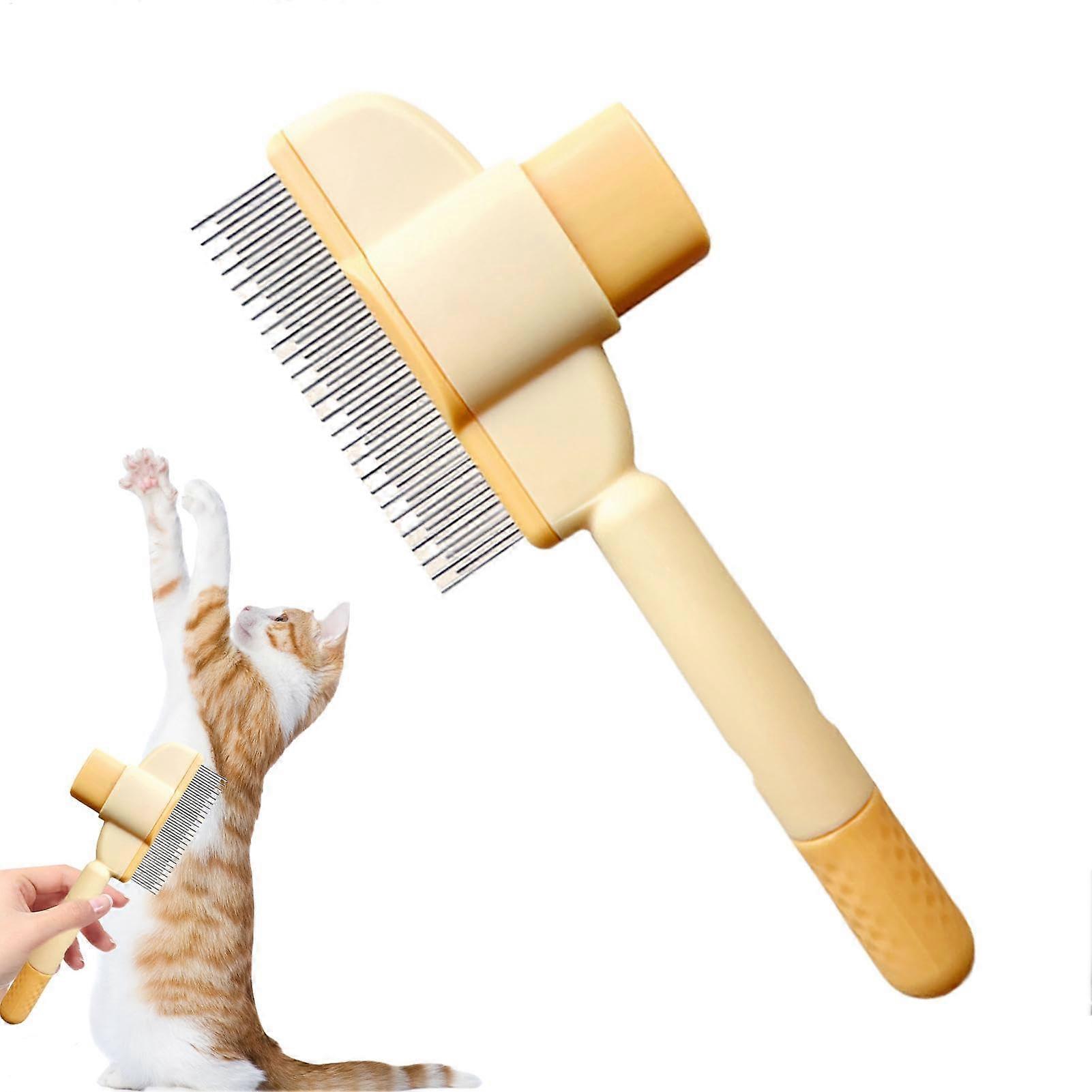 Dog grooming comb – Cat hair comb with release button – Undercoat comb, pet grooming brush, yellow