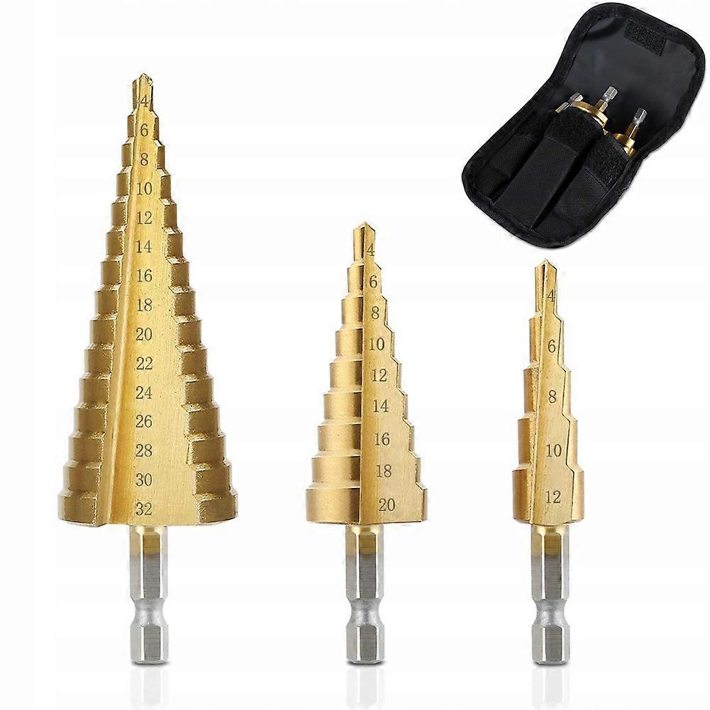 Rosfix Titanium Tapered Drill Bit Set 3pcs 4-32mm – High Quality Hss | Case included
