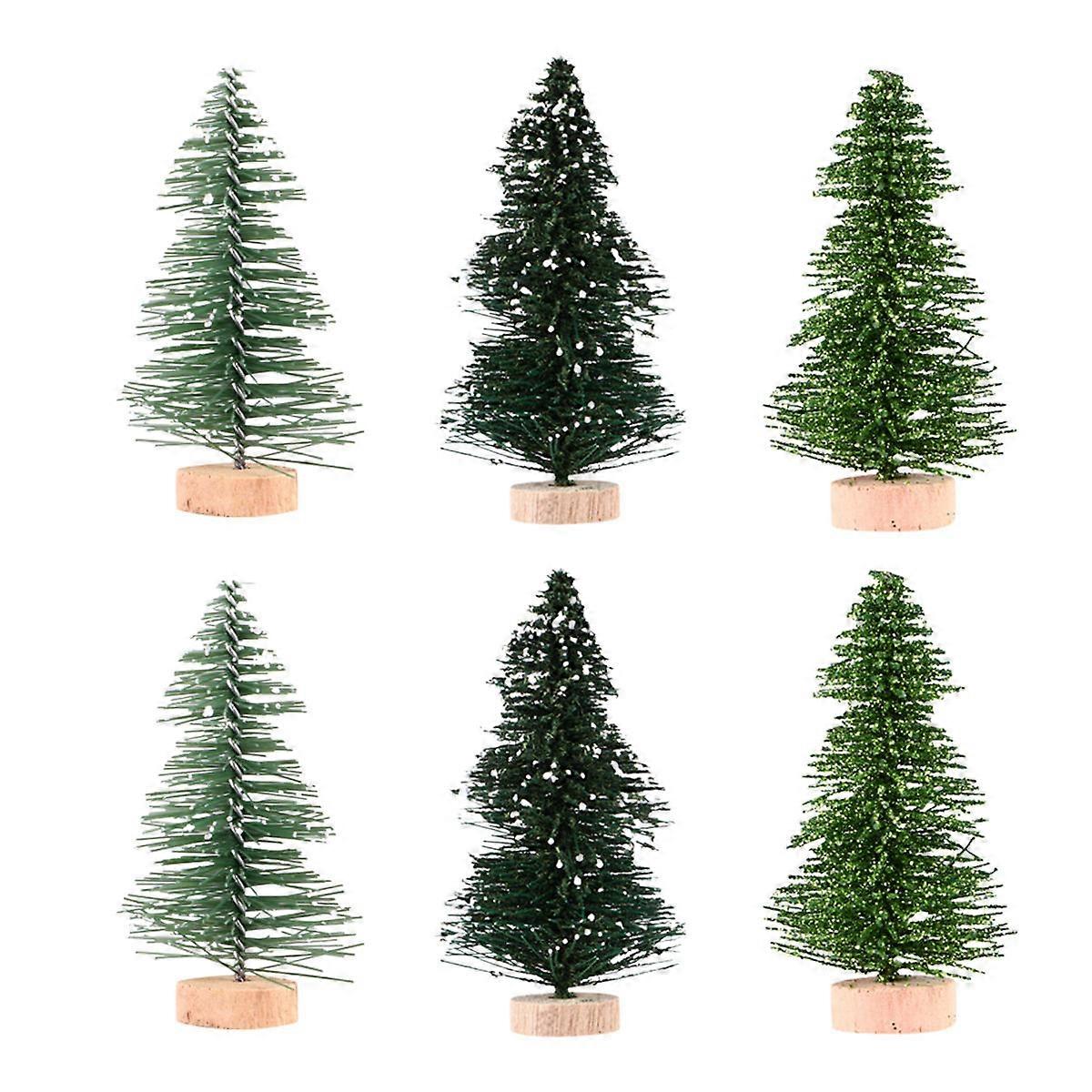 12pcs Artificial Pine Trees with Base Festive Christmas Tabletop Decor for Home and Office Micro Landscape Decoration
