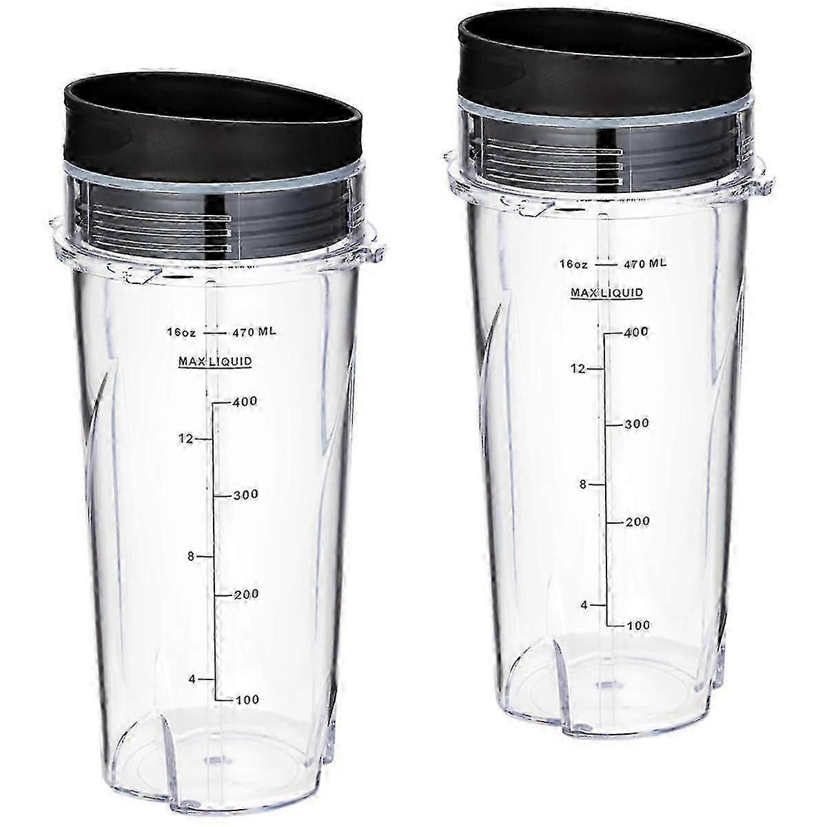 16oz Replacement Cups For Ninja Qb3001ss Fit Compact Personal Blender, With Lids- 2 Pack