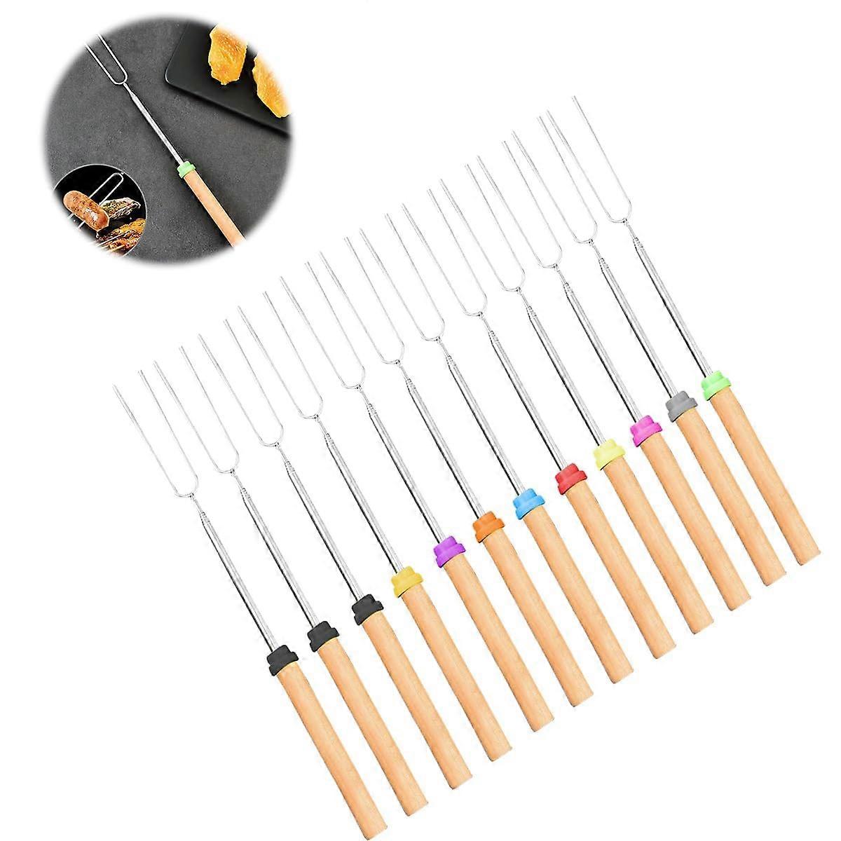 12 Pieces Telescopic Barbecue Skewers, Stainless Steel Marshmallow Skewers