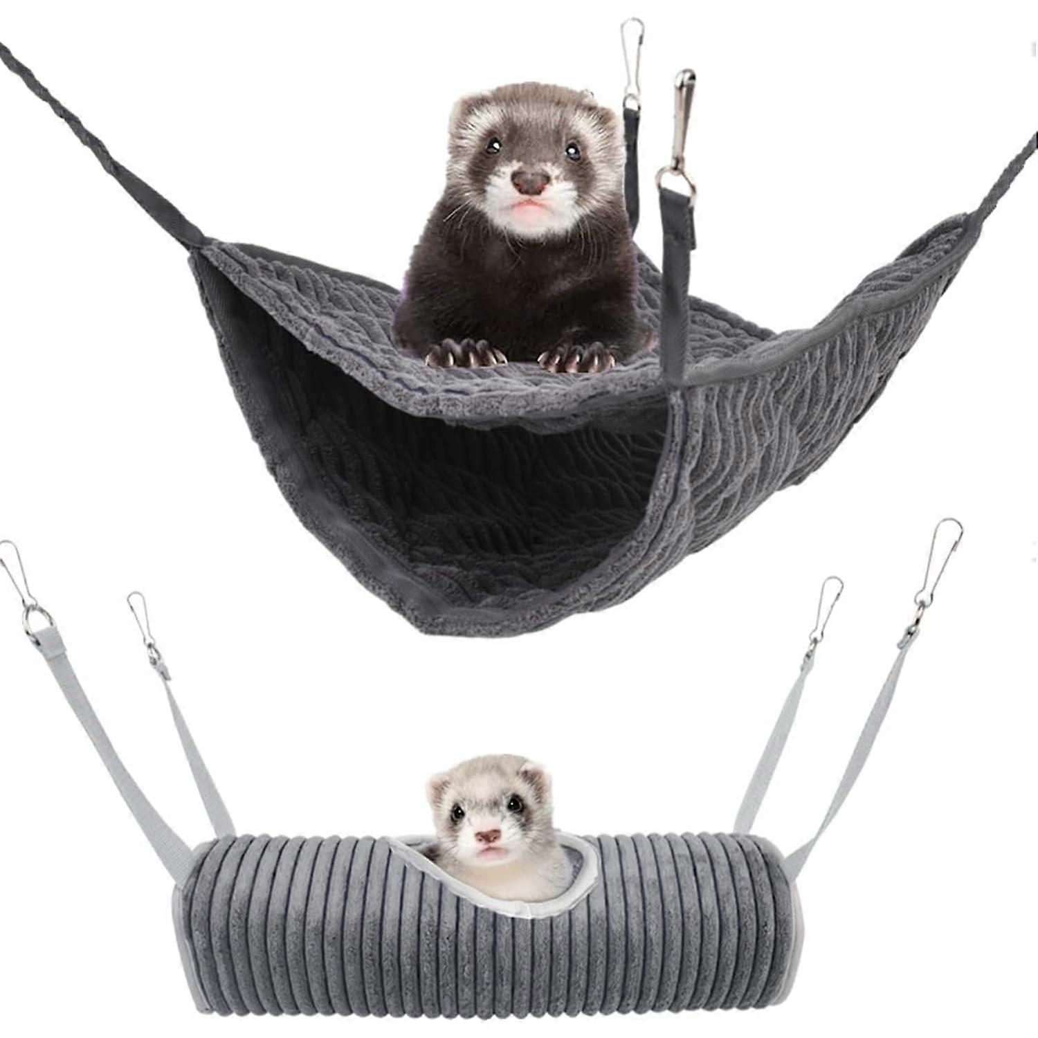 Hamster Hammock Tunnel Ferret Hammock Warm Bed Hanging Hideaway (Grey)
