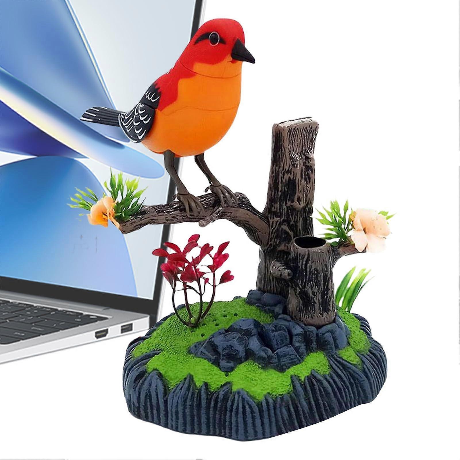Simulation Electronic Bird Pen Holder, Multi Desk Organizer, Chirping Sound Design, Orange 18x16x11cm, Pet Bird