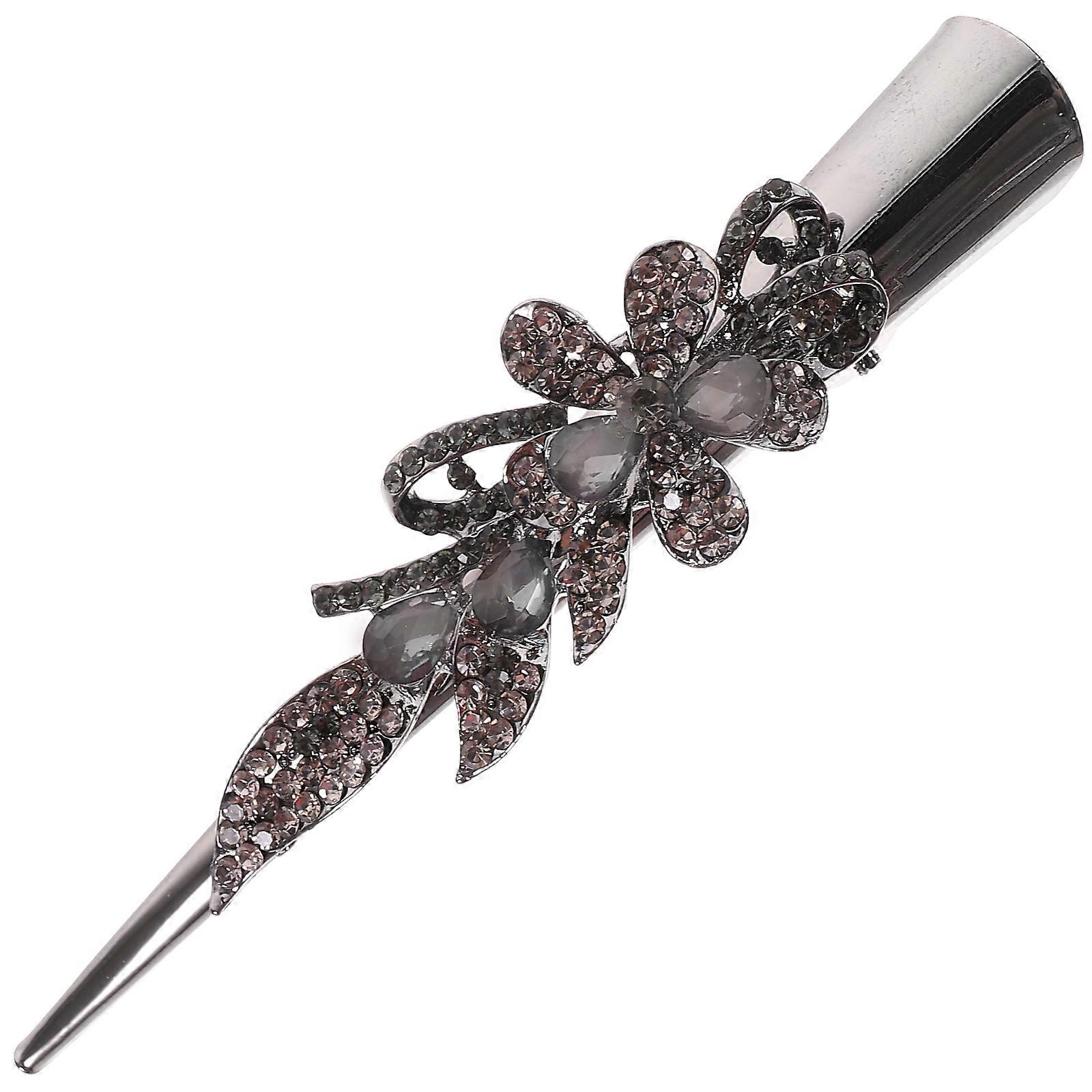 Sparkly Rhinestone Clip Duckbill Shape Hair Styling Accessory For Special Occasions Grey 13.5x3x3.5cm 1Pcs