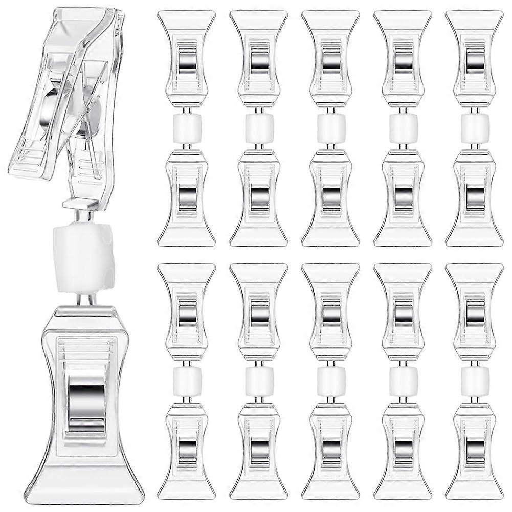Double Sided Sign Clips Pack of 50, Transparent Mini Sign Holders, Rotatable Plastic Tag Clips for Displaying Goods