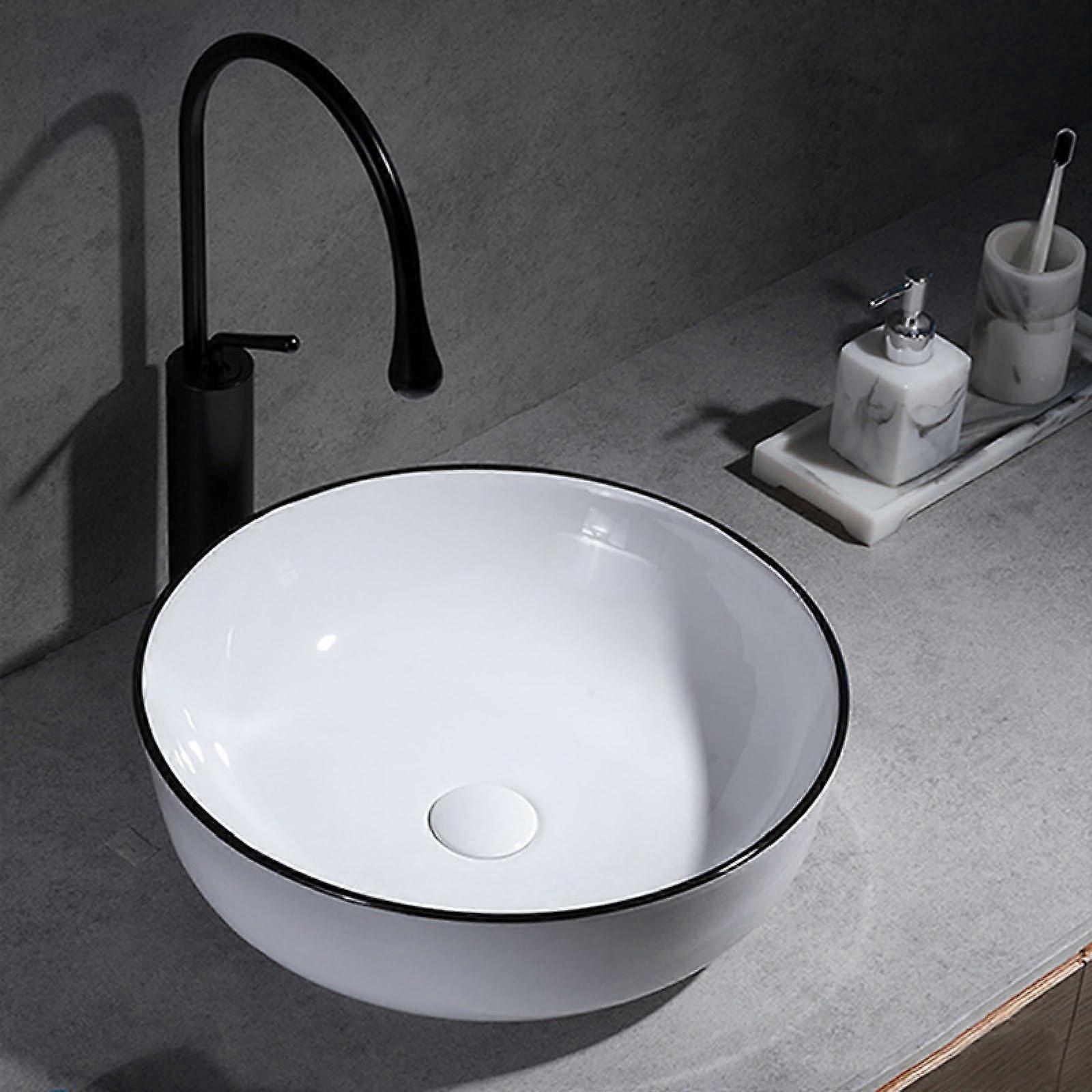 Ceramic Round Bathroom Sink, Countertop Wash Basin, Scratch-Resistant, Ideal for Guest Bathroom, Restaurant, Garden, Bar