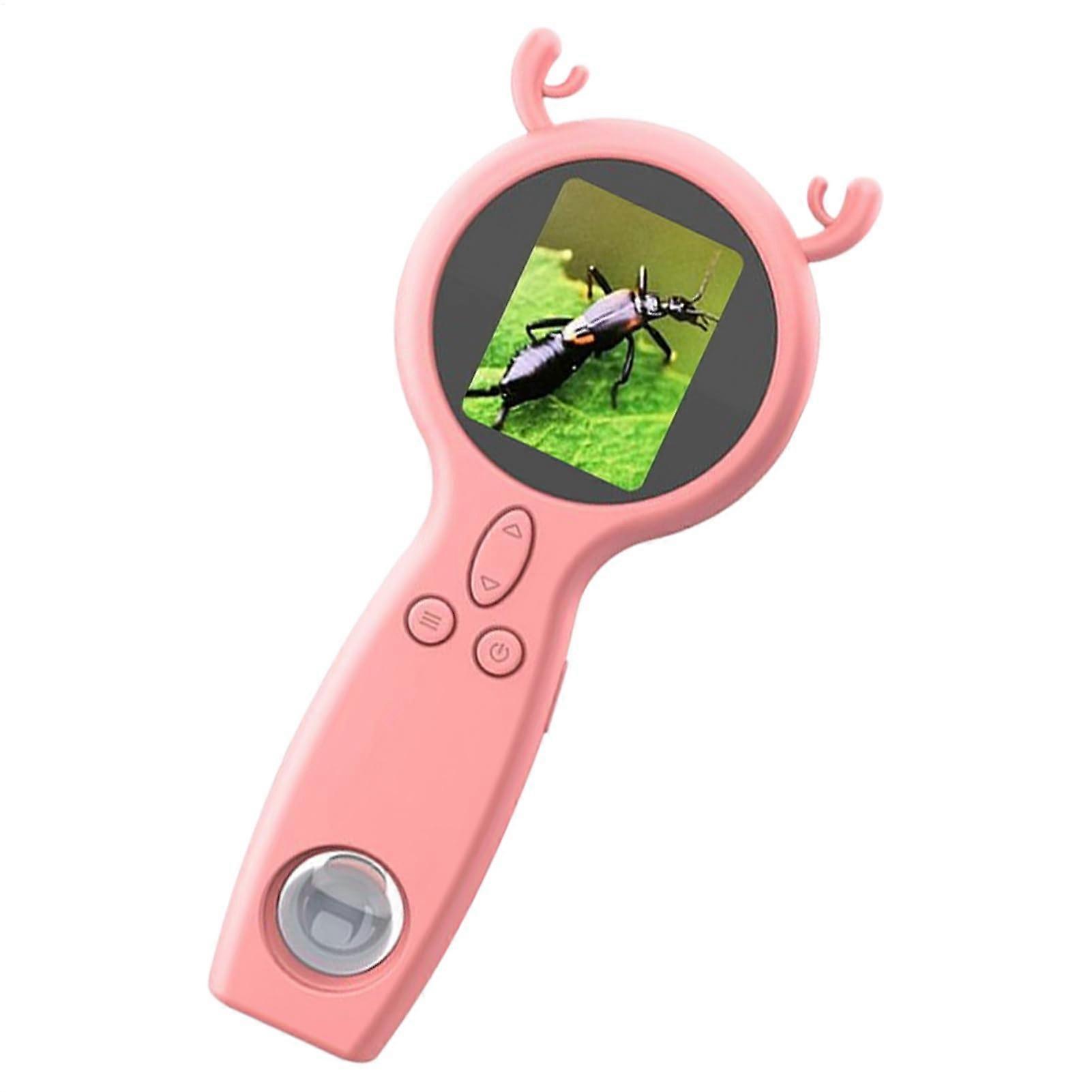 Portable Microscope For Children Pink, Handheld 50x HD Magnifier, Two-Lens With Photo And Video For Coins